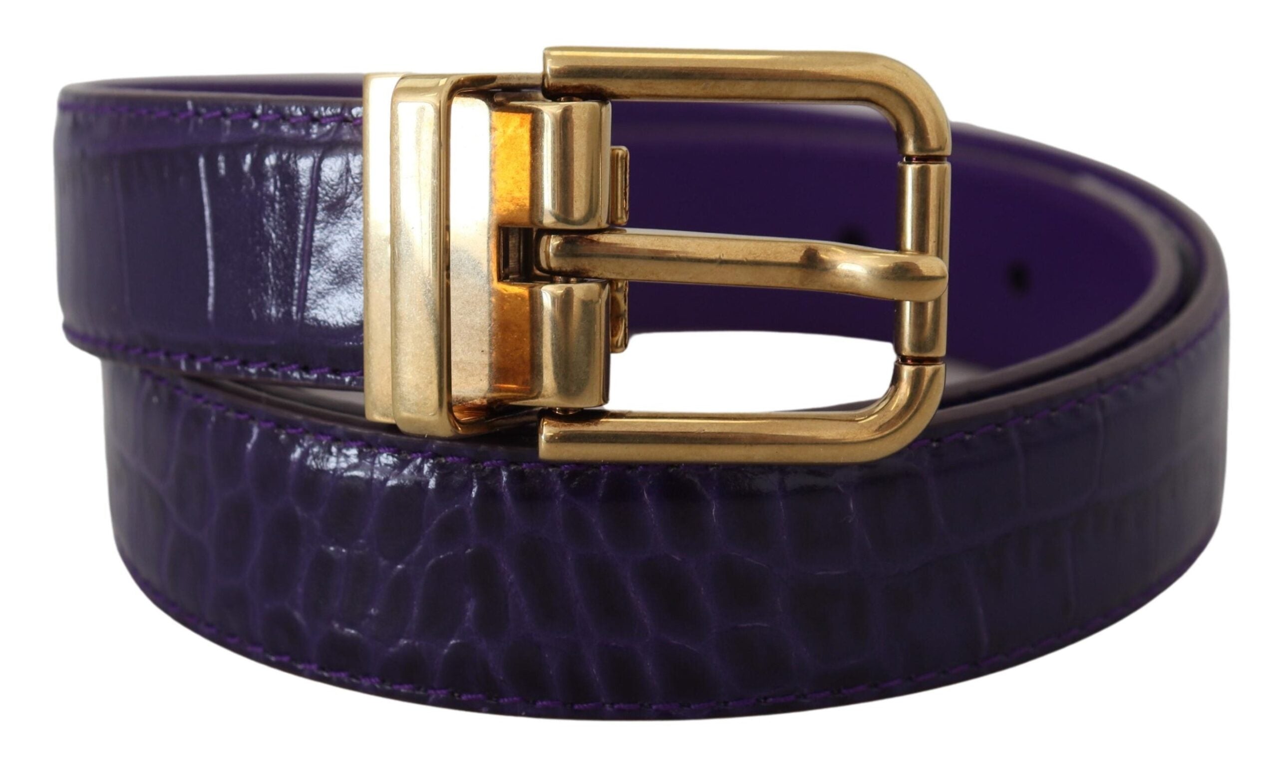 Dolce & Gabbana Purple Exotic Leather Gold Metal Buckle Women's Belt