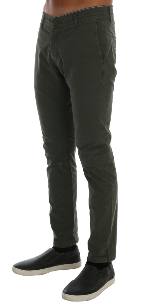Daniele Alessandrini Green Cotton Stretch Slim Fit Men's Chinos