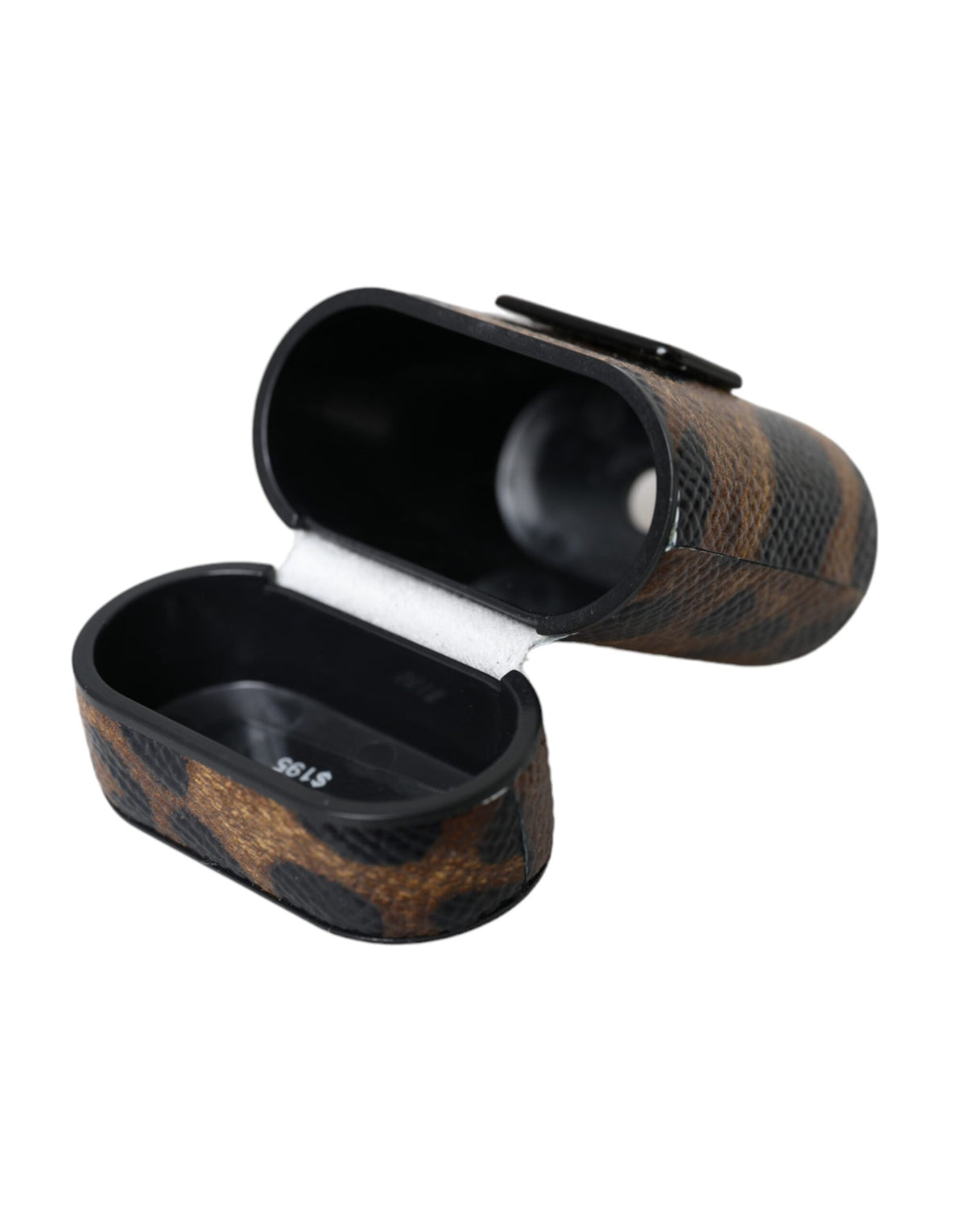 Dolce & Gabbana Brown Leopard Calf Leather Metal Logo Plaque Airpods Women's Case
