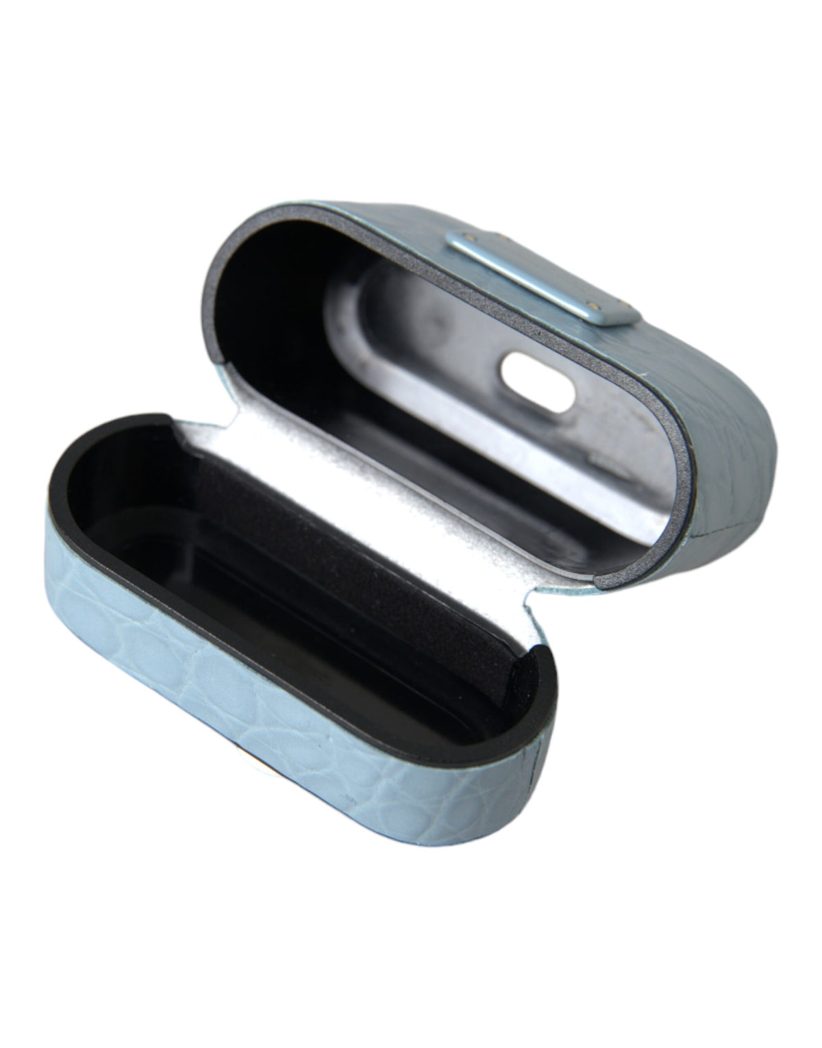 Dolce & Gabbana Light Blue Leather Metal Logo Plaque Airpods Women's Case