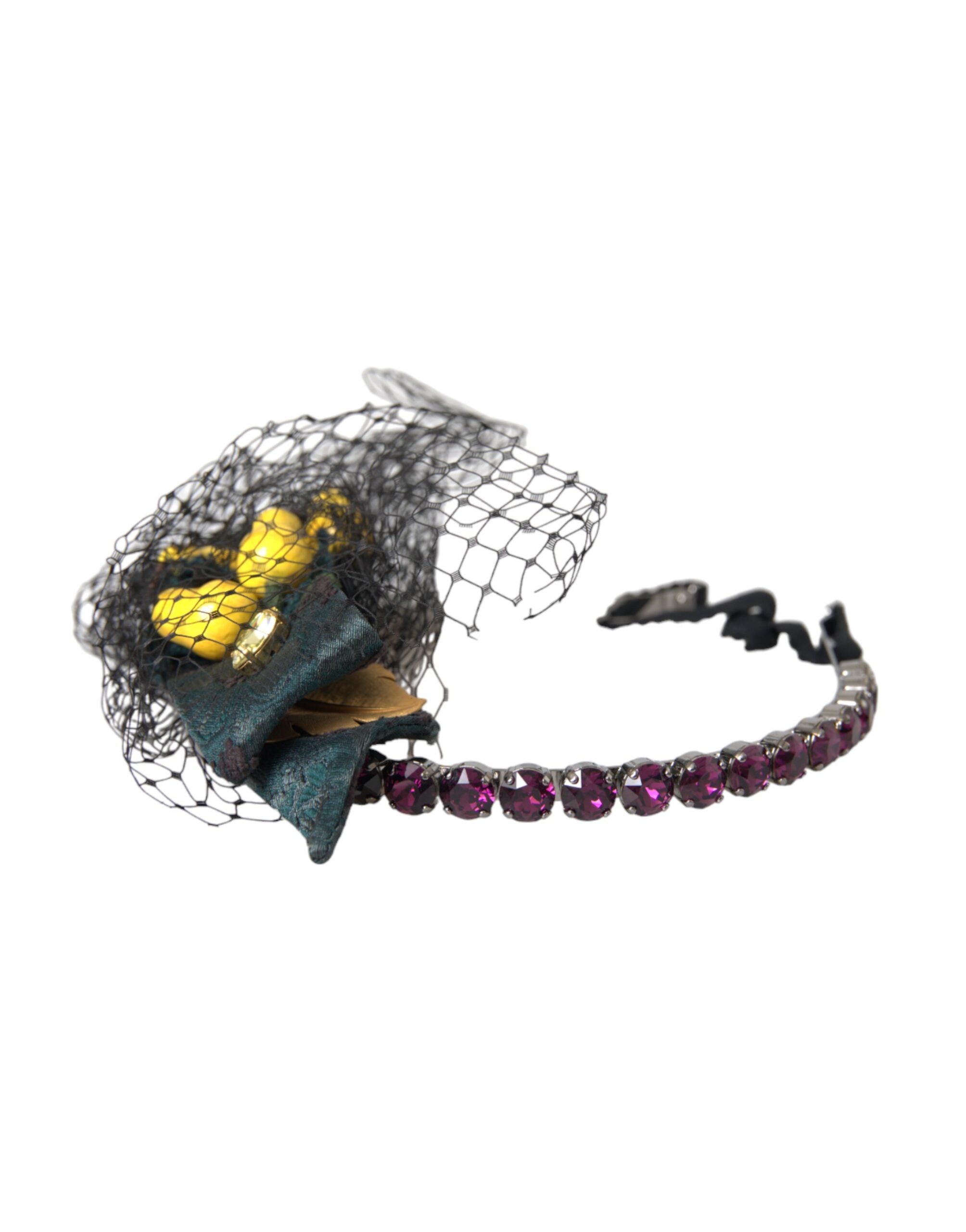 Dolce & Gabbana Black Lemons Sicily Purple Crystal Net Headband Women's Diadem