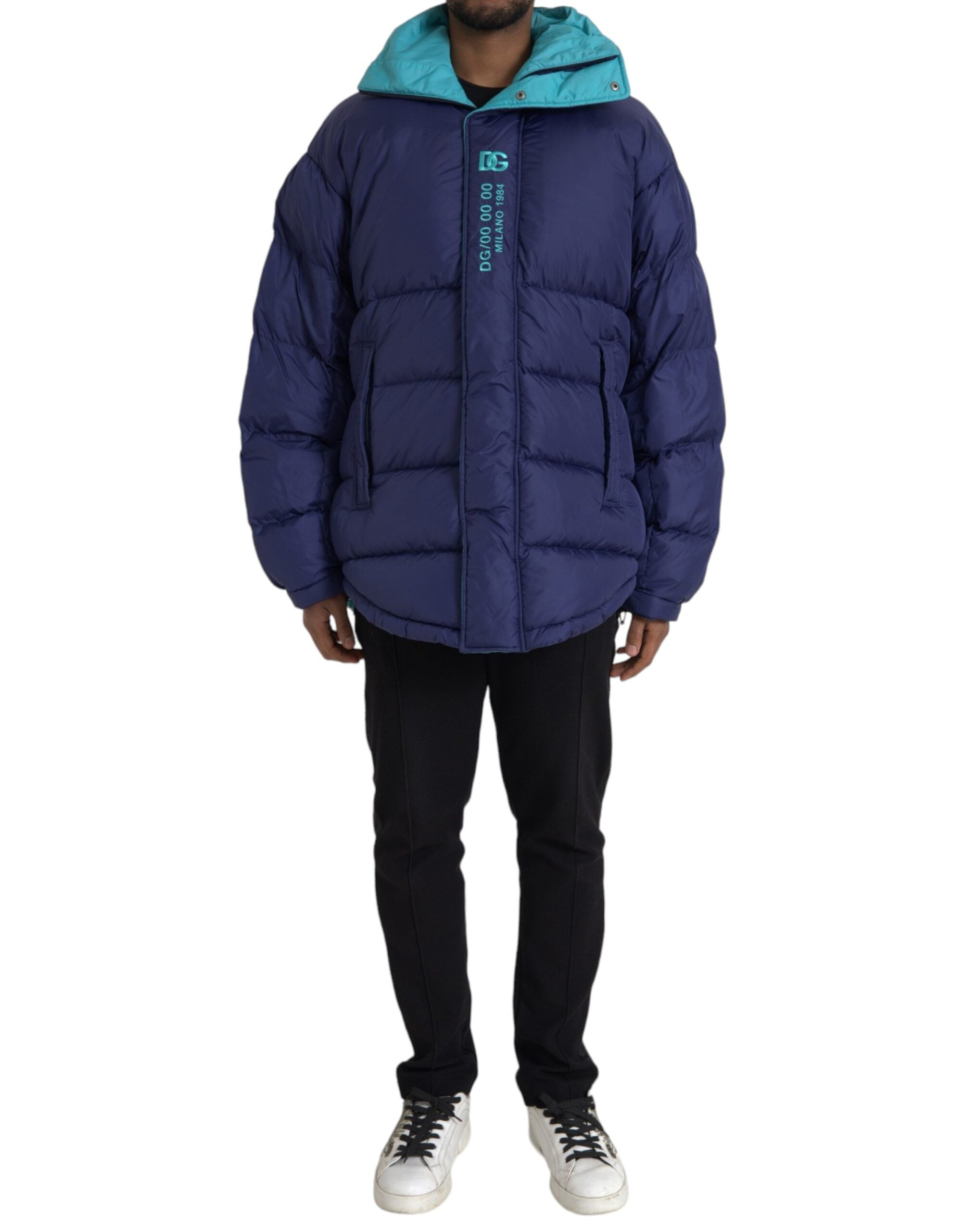 Dolce & Gabbana Navy Blue Quilted Windbreaker Puffer Men's Jacket (Pre-Owned)