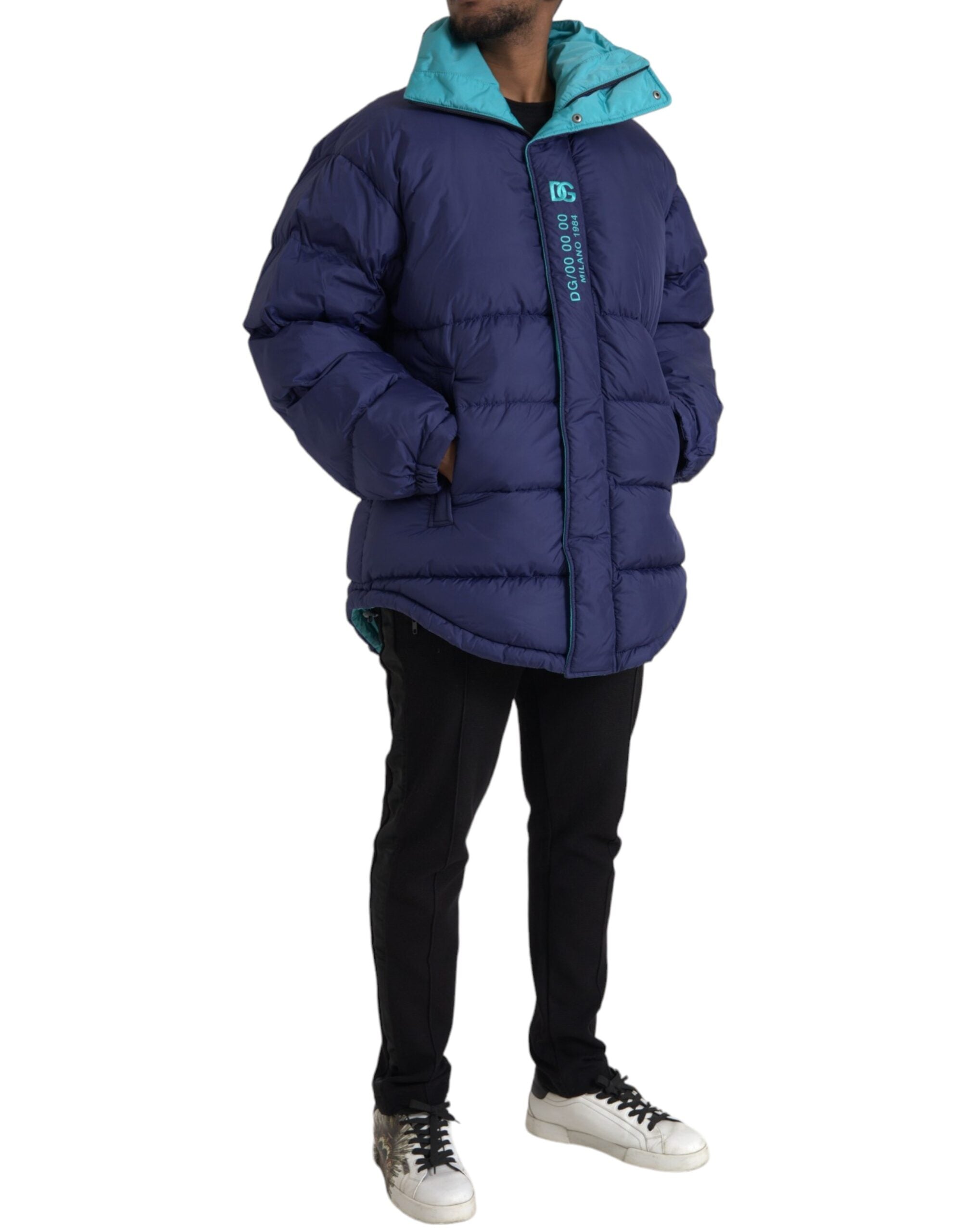 Dolce & Gabbana Navy Blue Quilted Windbreaker Puffer Men's Jacket (Pre-Owned)