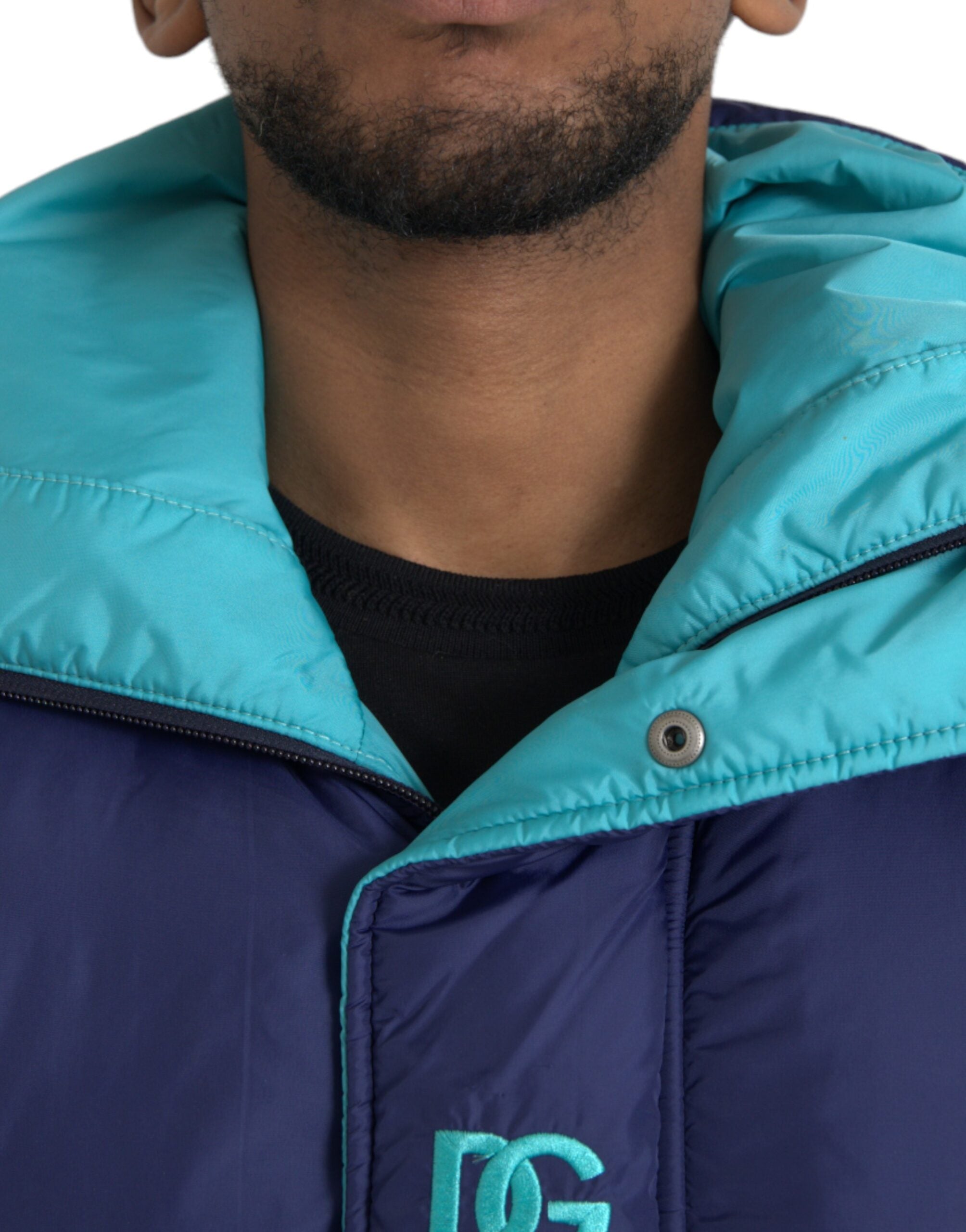 Dolce & Gabbana Navy Blue Quilted Windbreaker Puffer Men's Jacket (Pre-Owned)