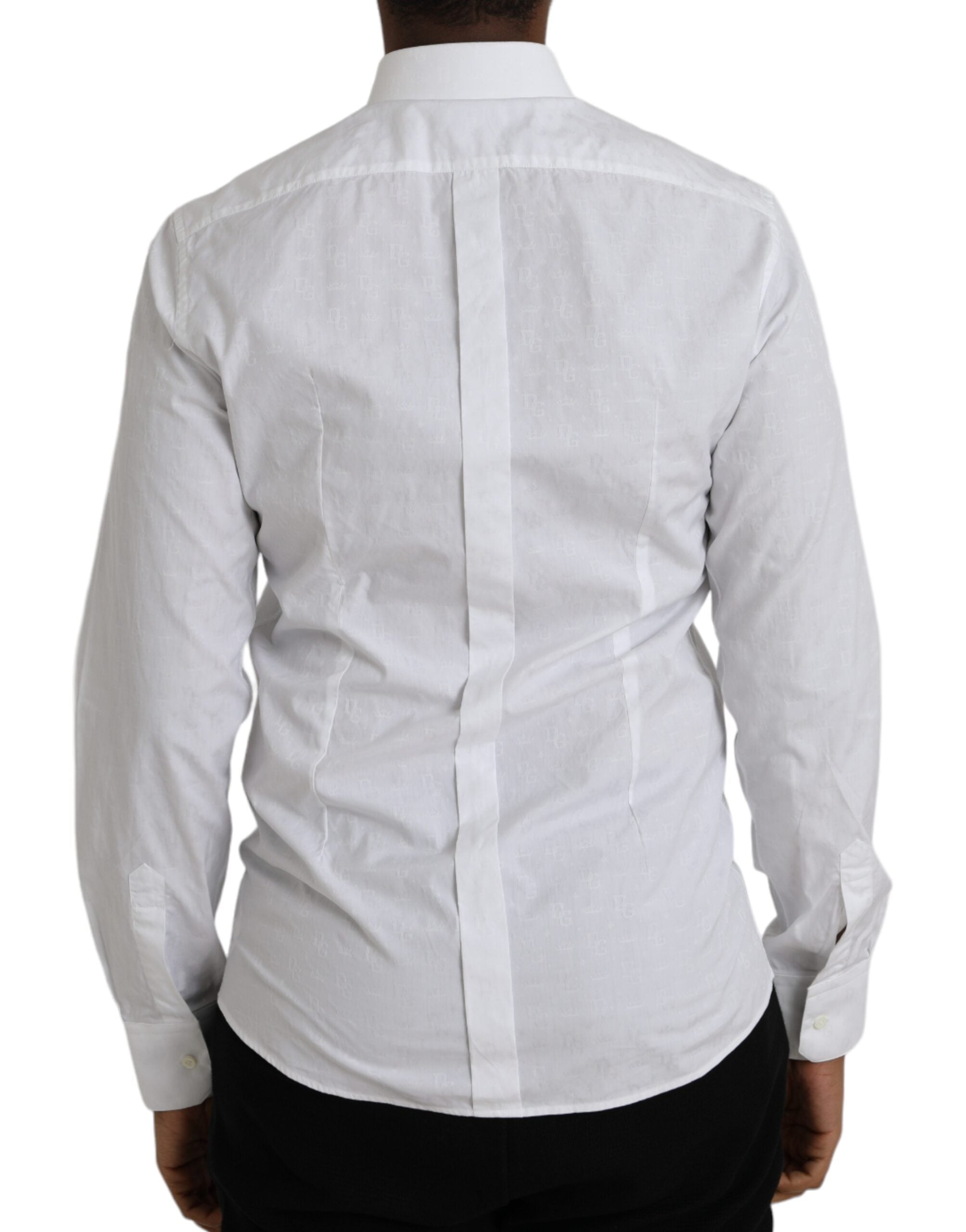 Dolce & Gabbana White Cotton Long Sleeve Dress GOLD Men's Shirt