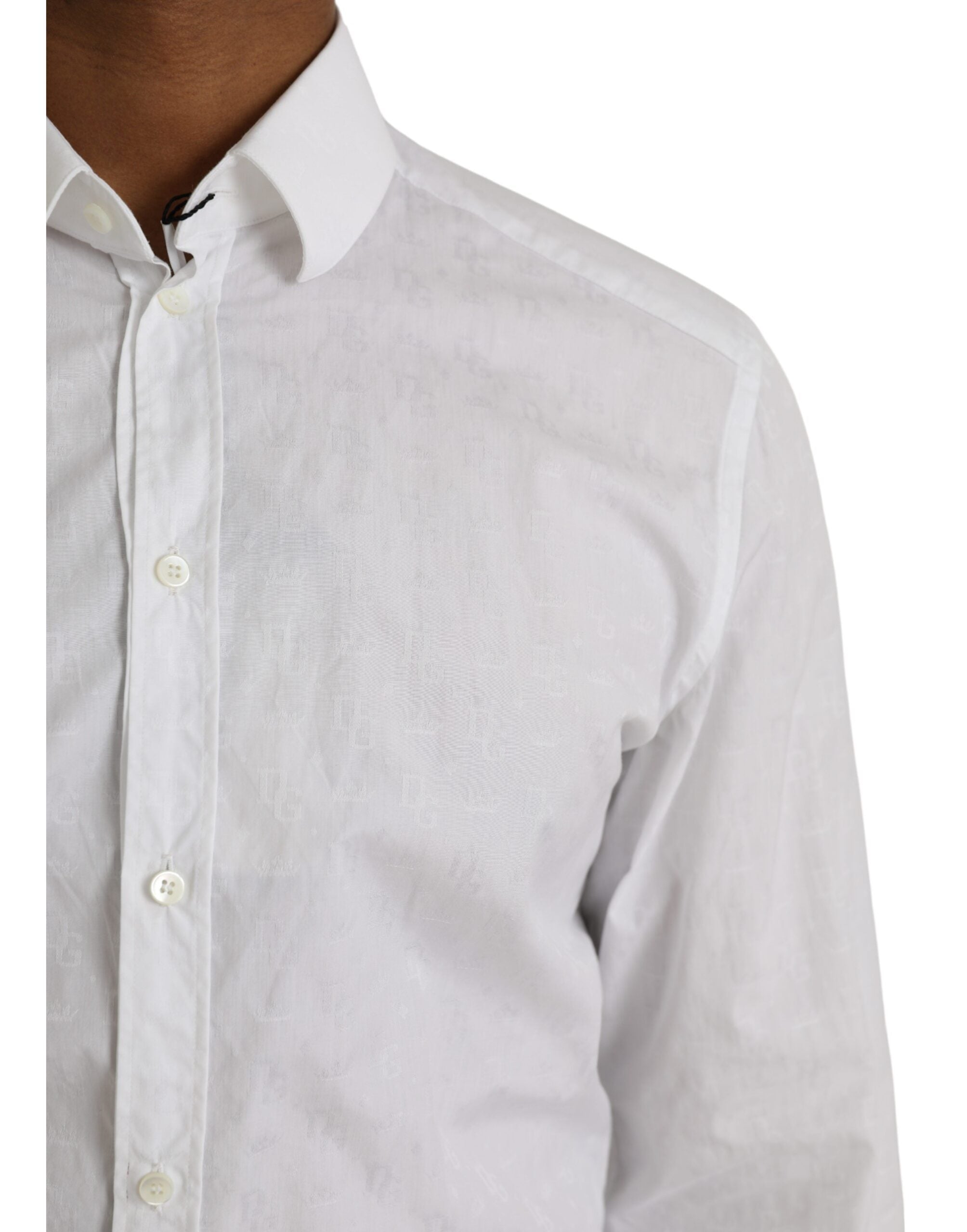 Dolce & Gabbana White Cotton Long Sleeve Dress GOLD Men's Shirt