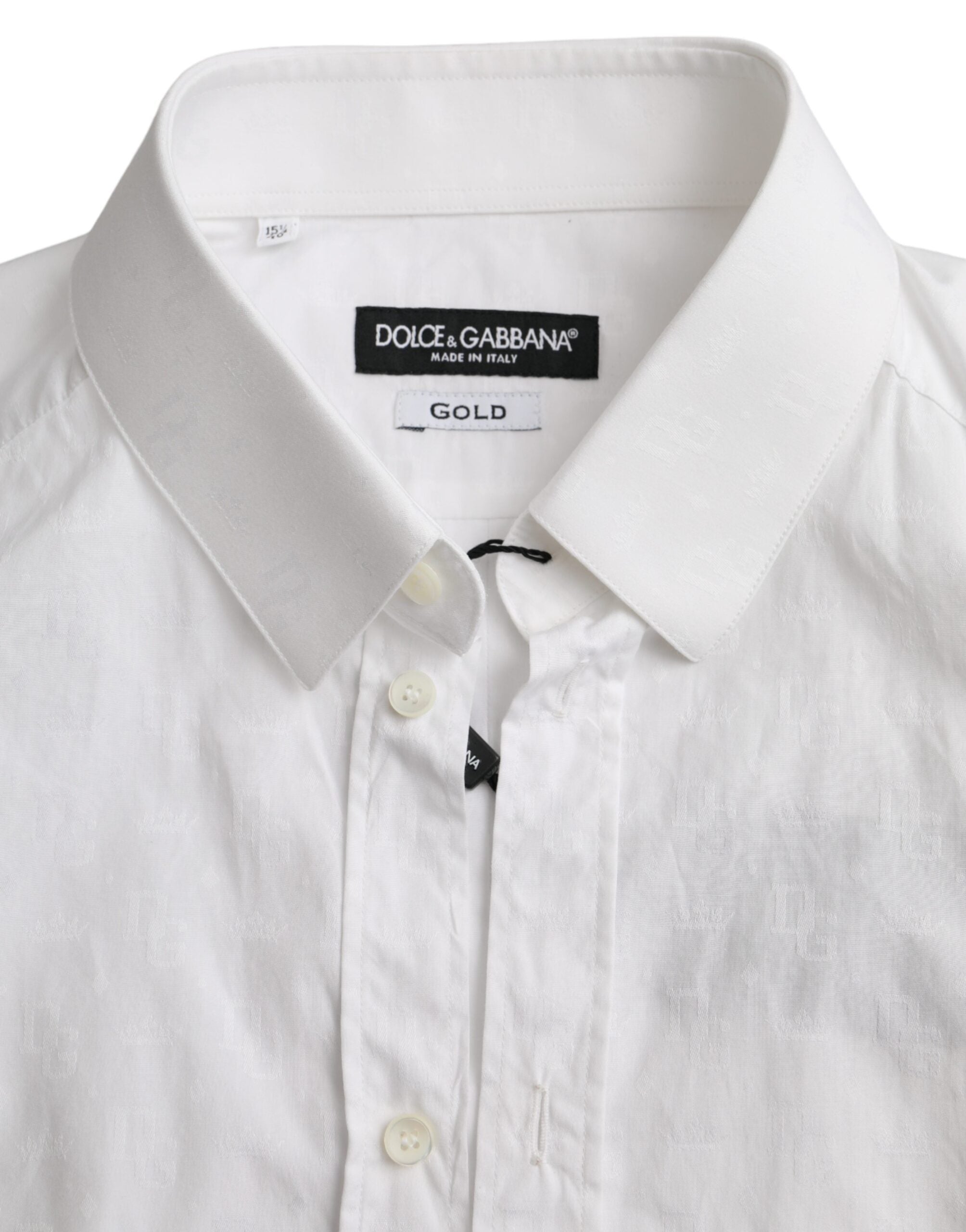 Dolce & Gabbana White Cotton Long Sleeve Dress GOLD Men's Shirt