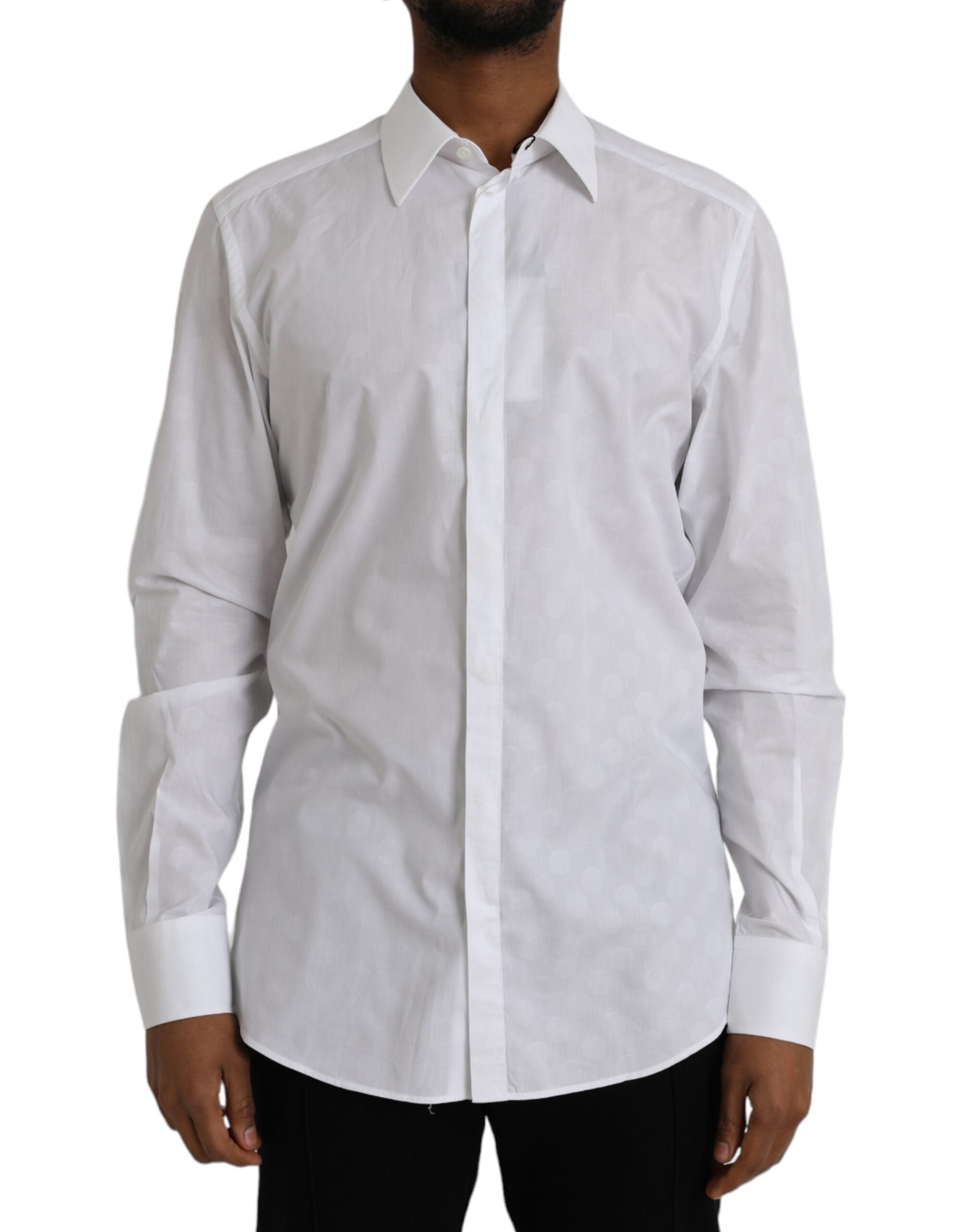 Dolce & Gabbana White Polka Dotted Cotton Dress GOLD Men's Shirt