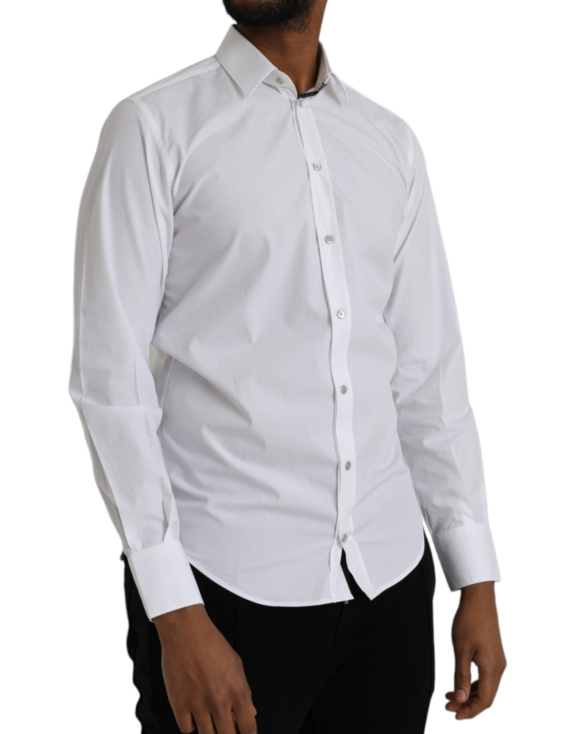 Dolce & Gabbana White Cotton Long Sleeve Dress MARTINI Men's Shirt