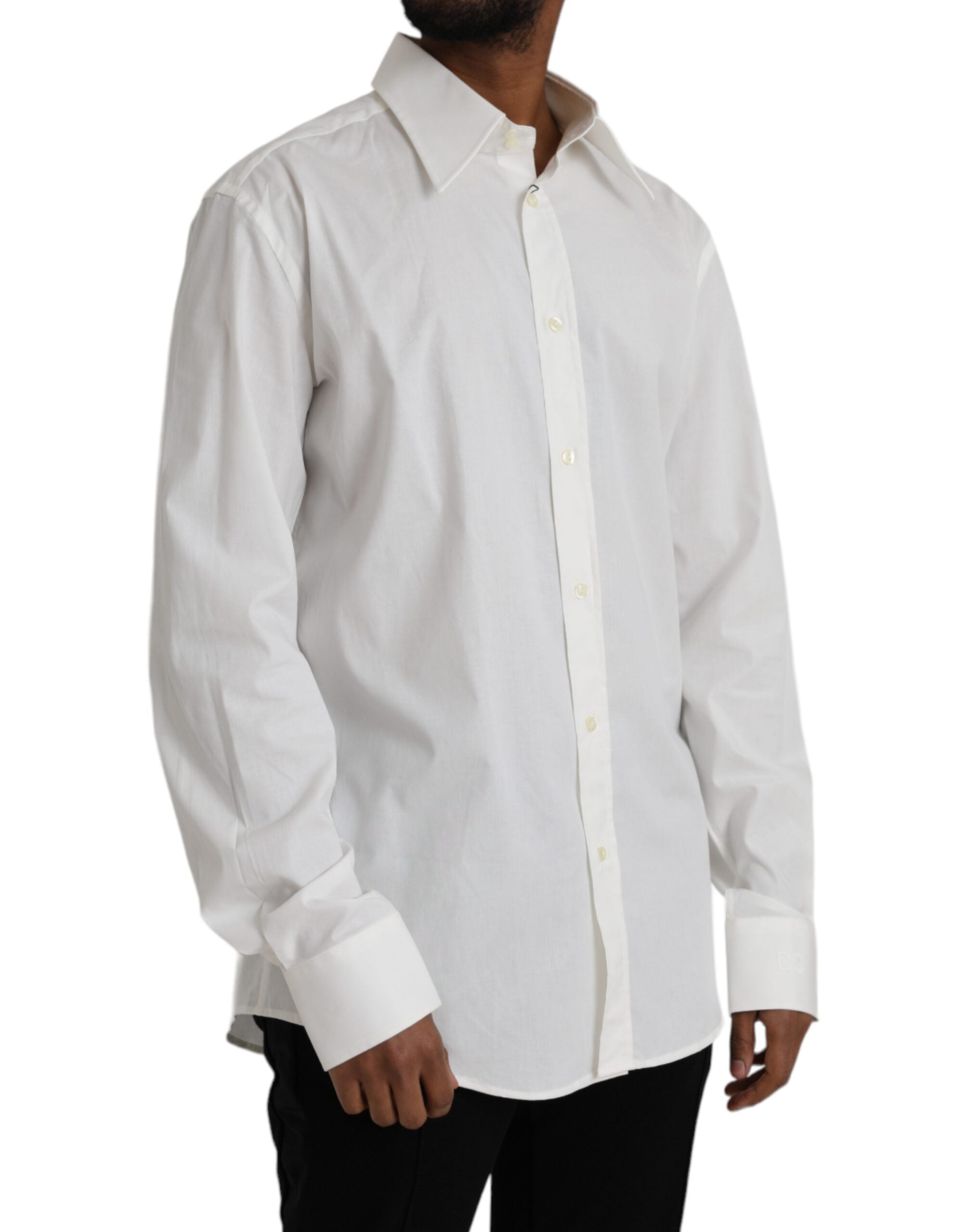 Dolce & Gabbana White Cotton Dress Slim Fit GOLD Men's Shirt