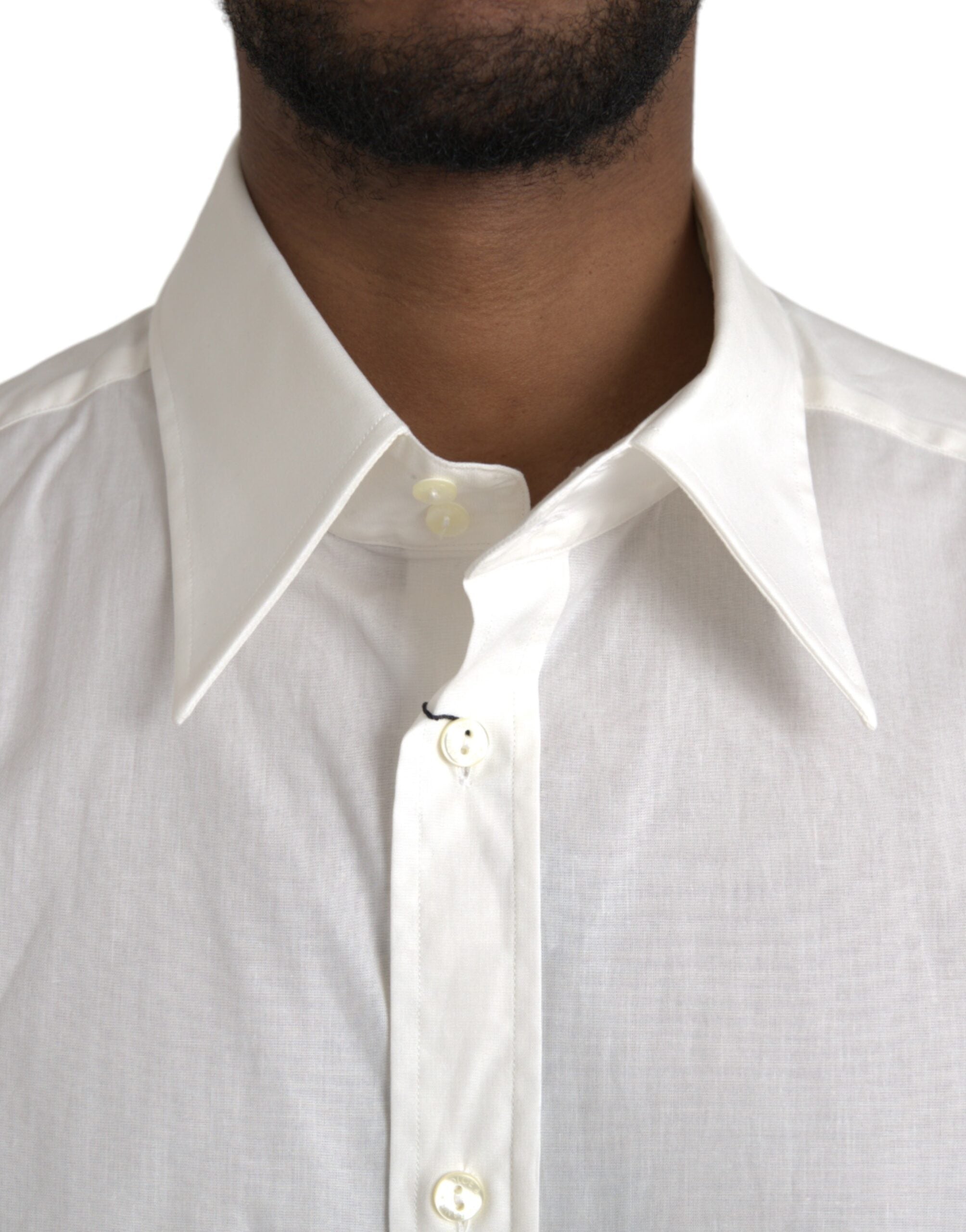 Dolce & Gabbana White Cotton Dress Slim Fit GOLD Men's Shirt