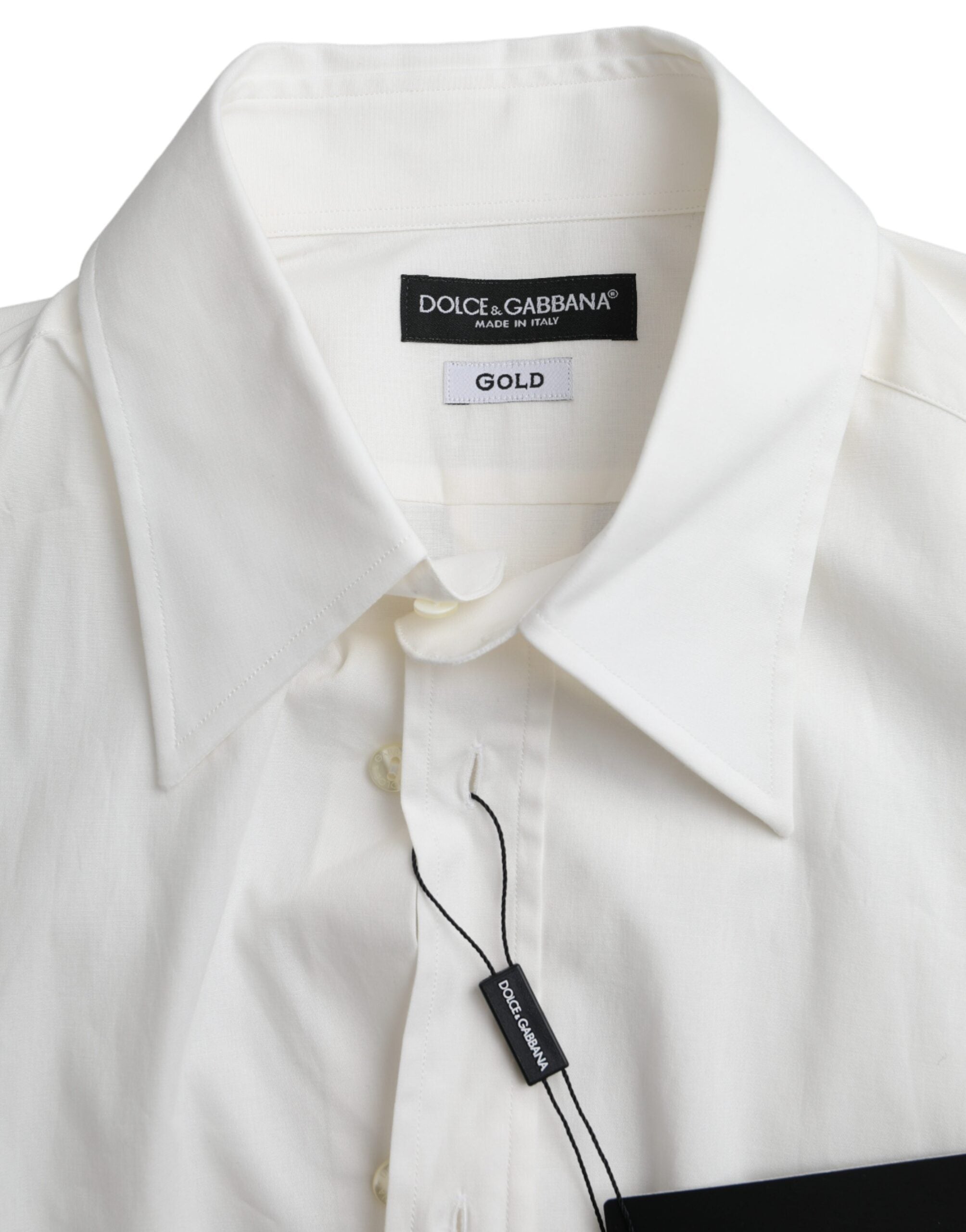 Dolce & Gabbana White Cotton Dress Slim Fit GOLD Men's Shirt