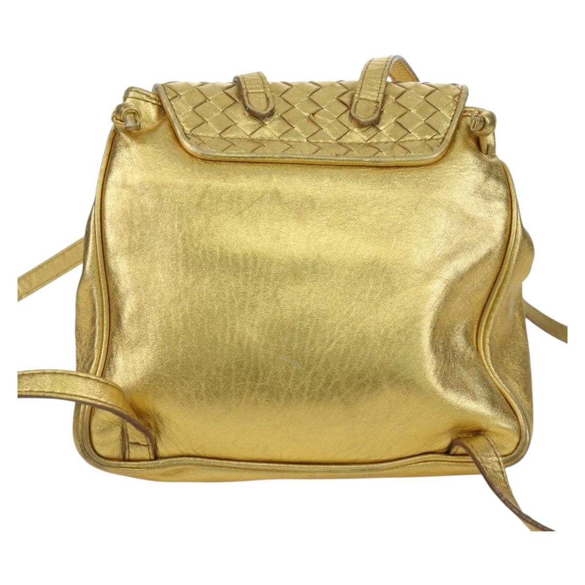 Bottega Veneta Backpack Leather With Intrecciato Gold Leather Backpack Bag (Pre-Owned)