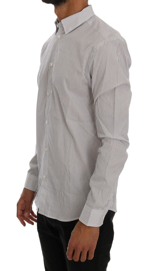 Frankie Morello Elegant White &amp; Blue Striped Casual Men's Shirt