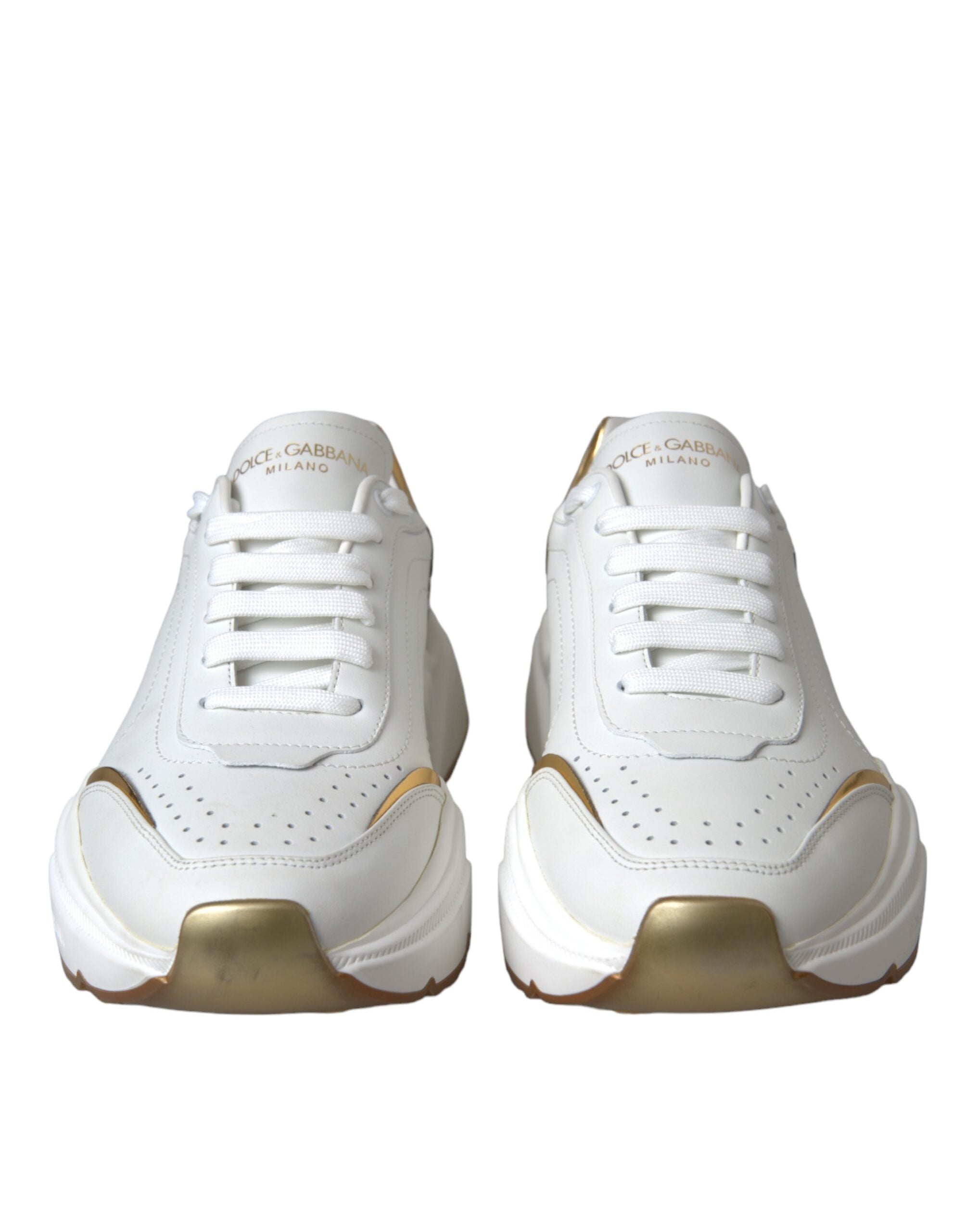 Dolce & Gabbana White Gold DAYMASTER Leather Sneakers Women's Shoes