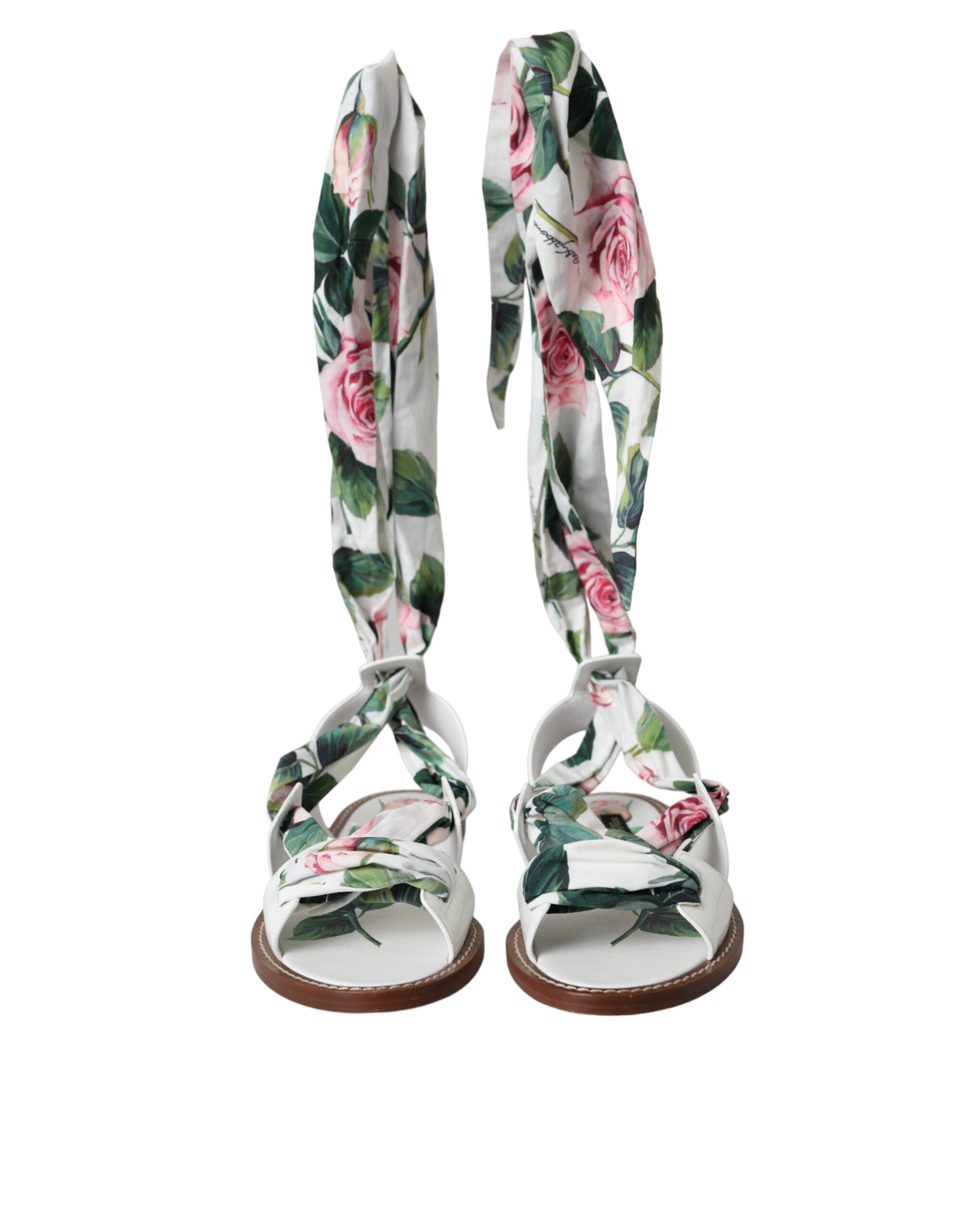 Dolce & Gabbana Multicolor Floral Print Ankle Wrap Sandals Women's Shoes