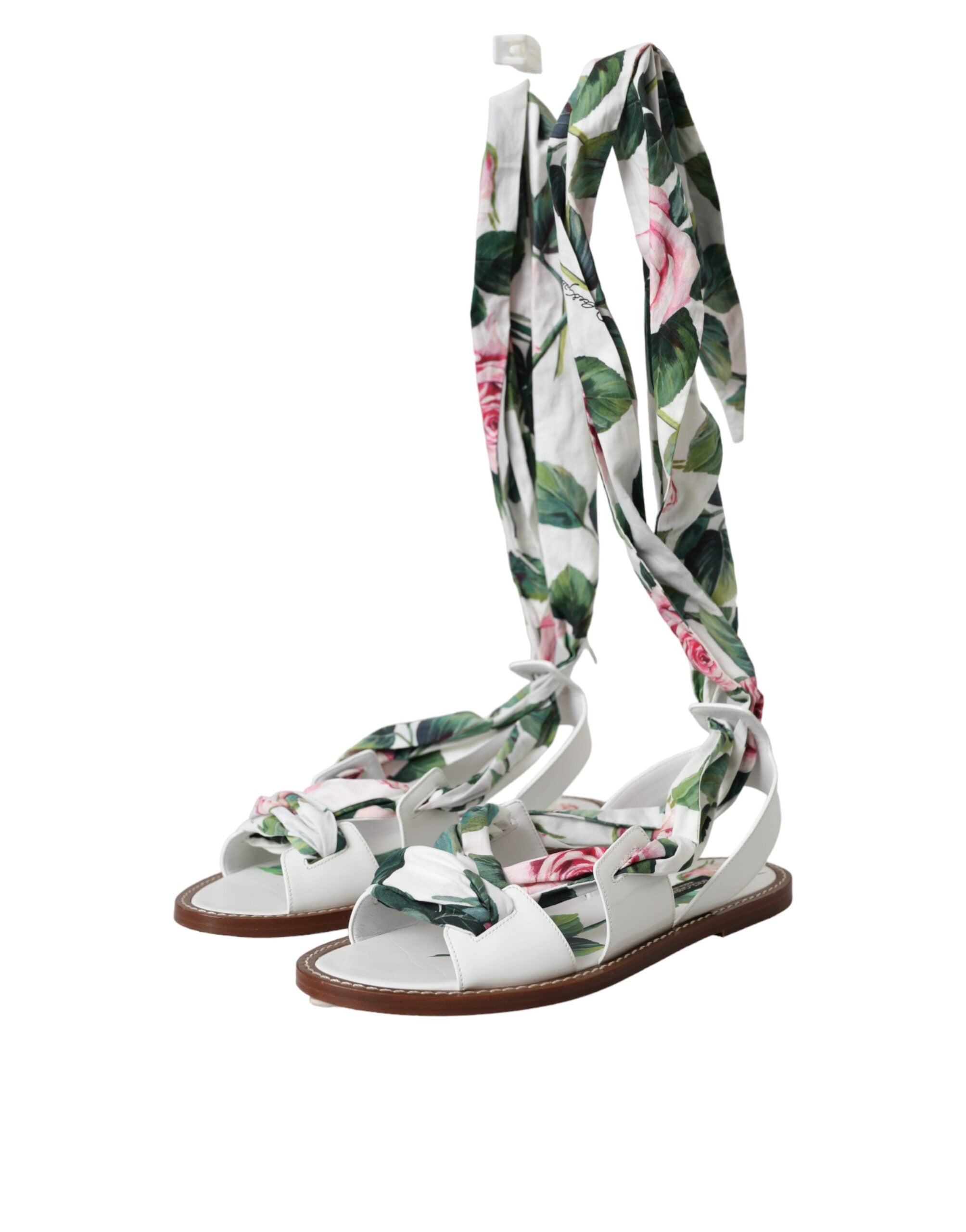 Dolce & Gabbana Multicolor Floral Print Ankle Wrap Sandals Women's Shoes