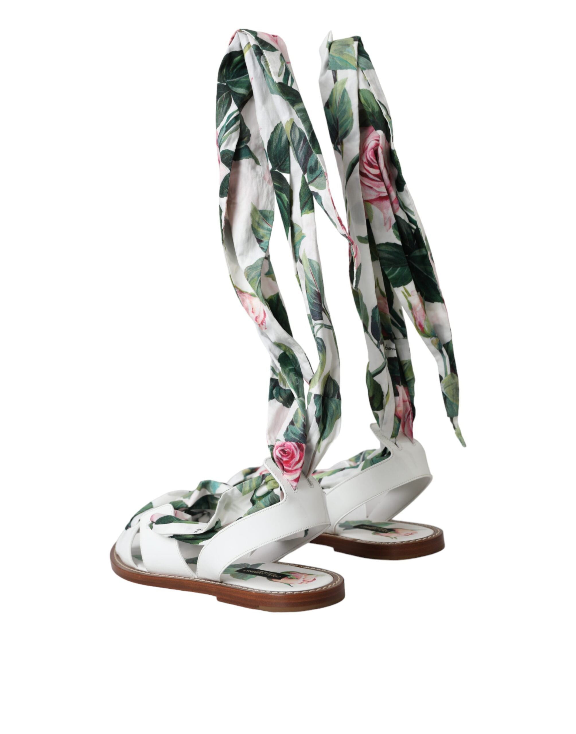 Dolce & Gabbana Multicolor Floral Print Ankle Wrap Sandals Women's Shoes