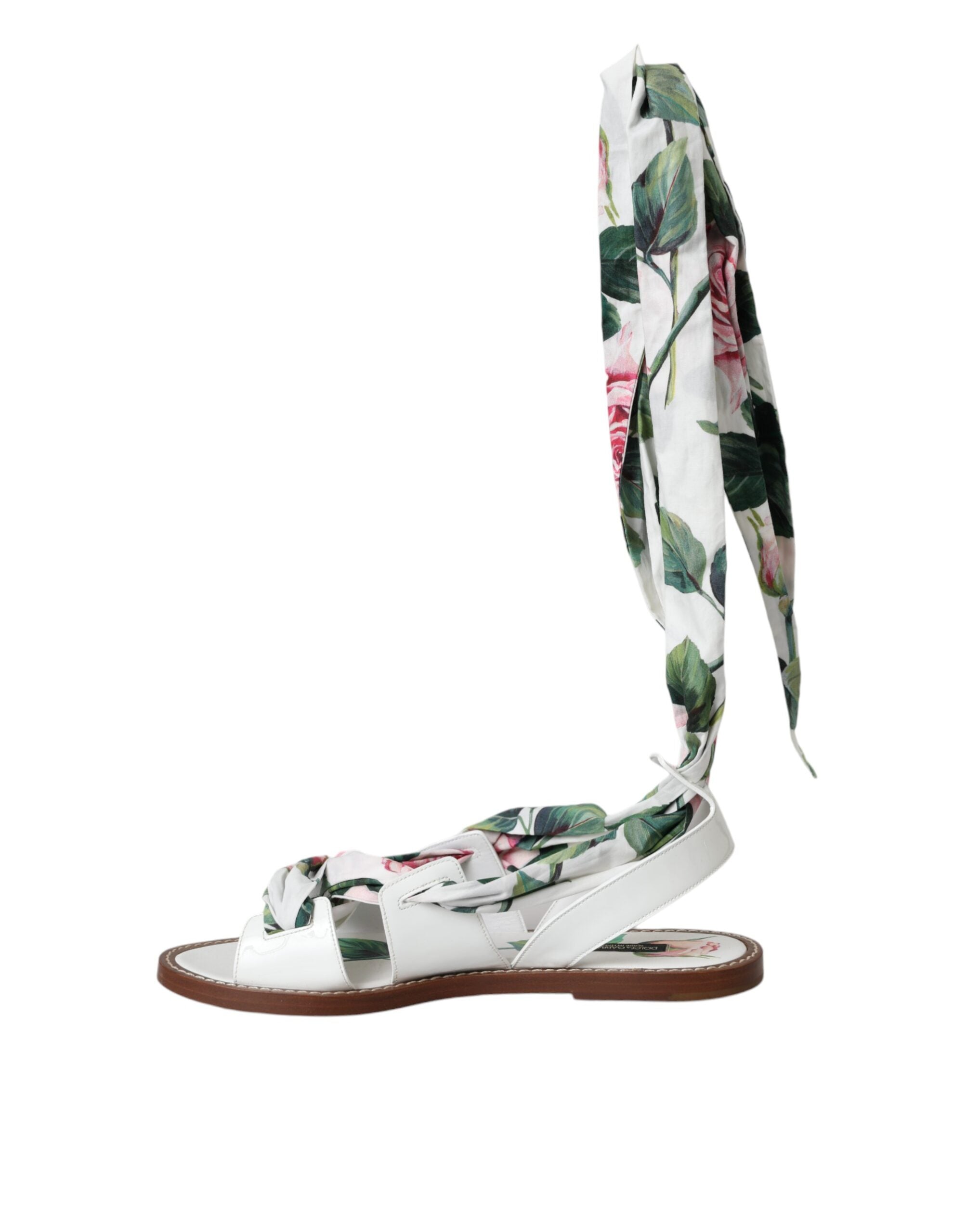 Dolce & Gabbana Multicolor Floral Print Ankle Wrap Sandals Women's Shoes