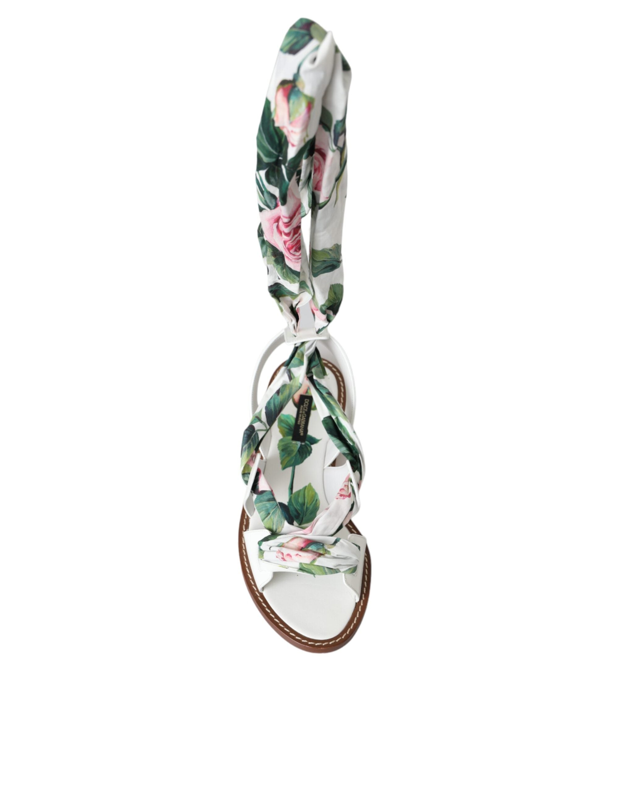 Dolce & Gabbana Multicolor Floral Print Ankle Wrap Sandals Women's Shoes