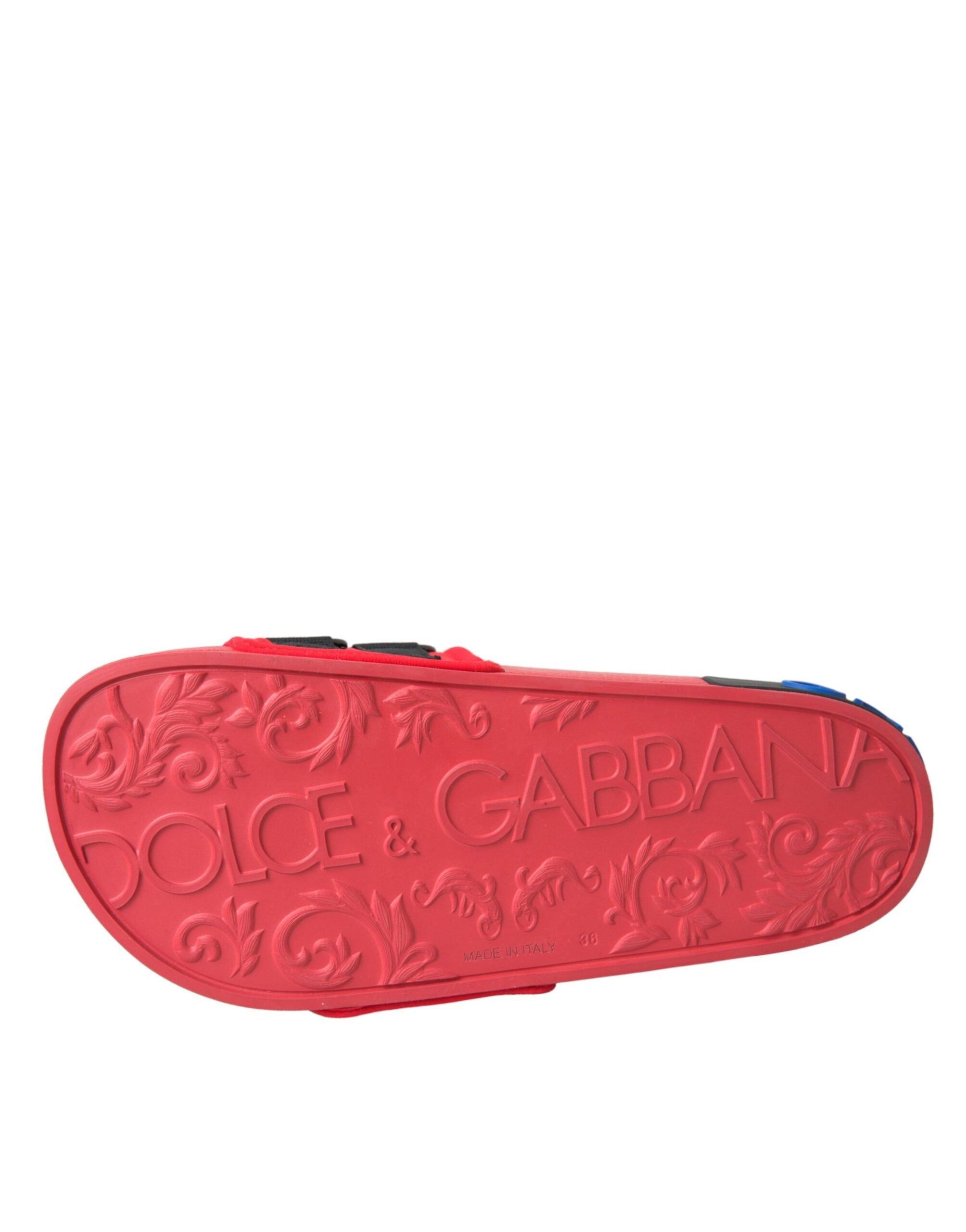 Dolce & Gabbana Red Black Logo Beachwear Flats Sandals Women's Shoes