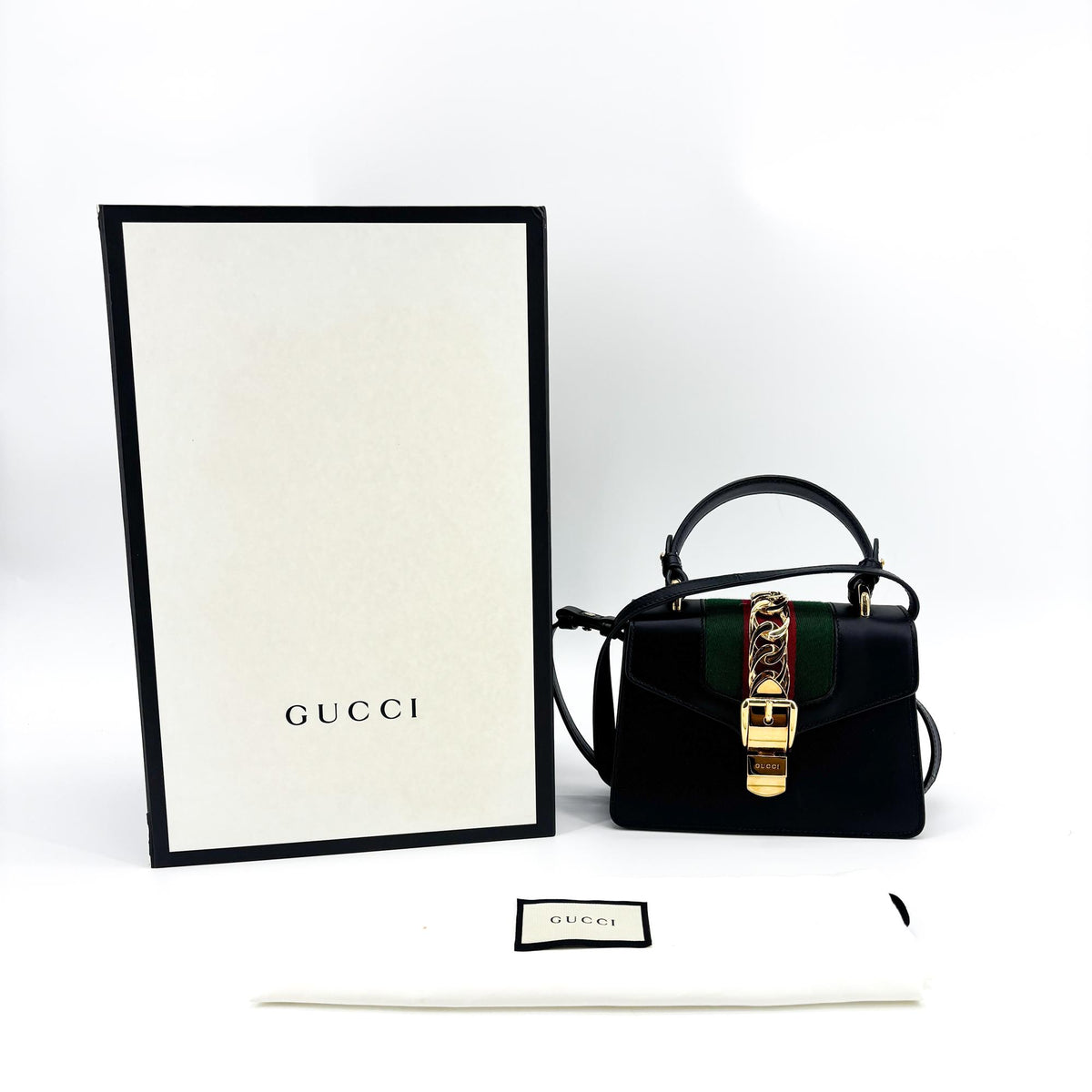 Gucci Sylvie Top Handle Bag Leather Black Leather Handbag (Pre-Owned)