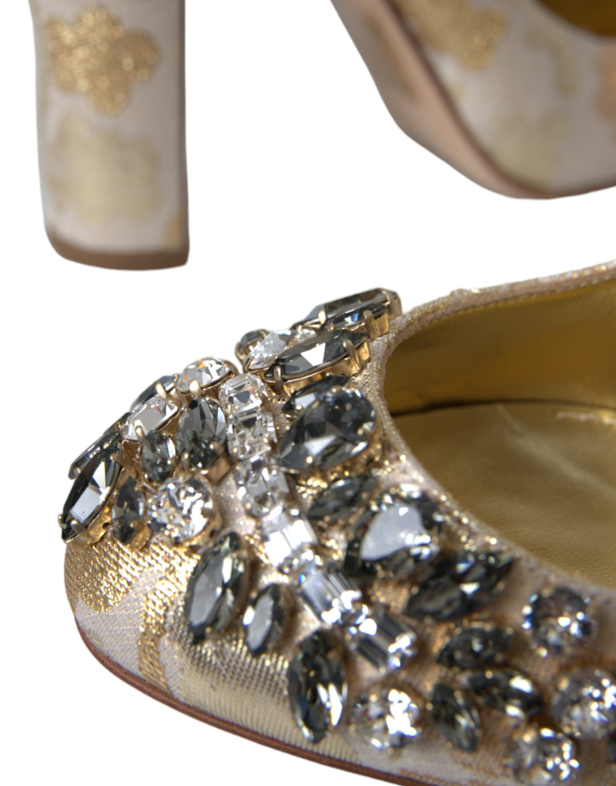 Dolce & Gabbana Gold Jacquard Crystal Mary Janes Pumps Women's Shoes