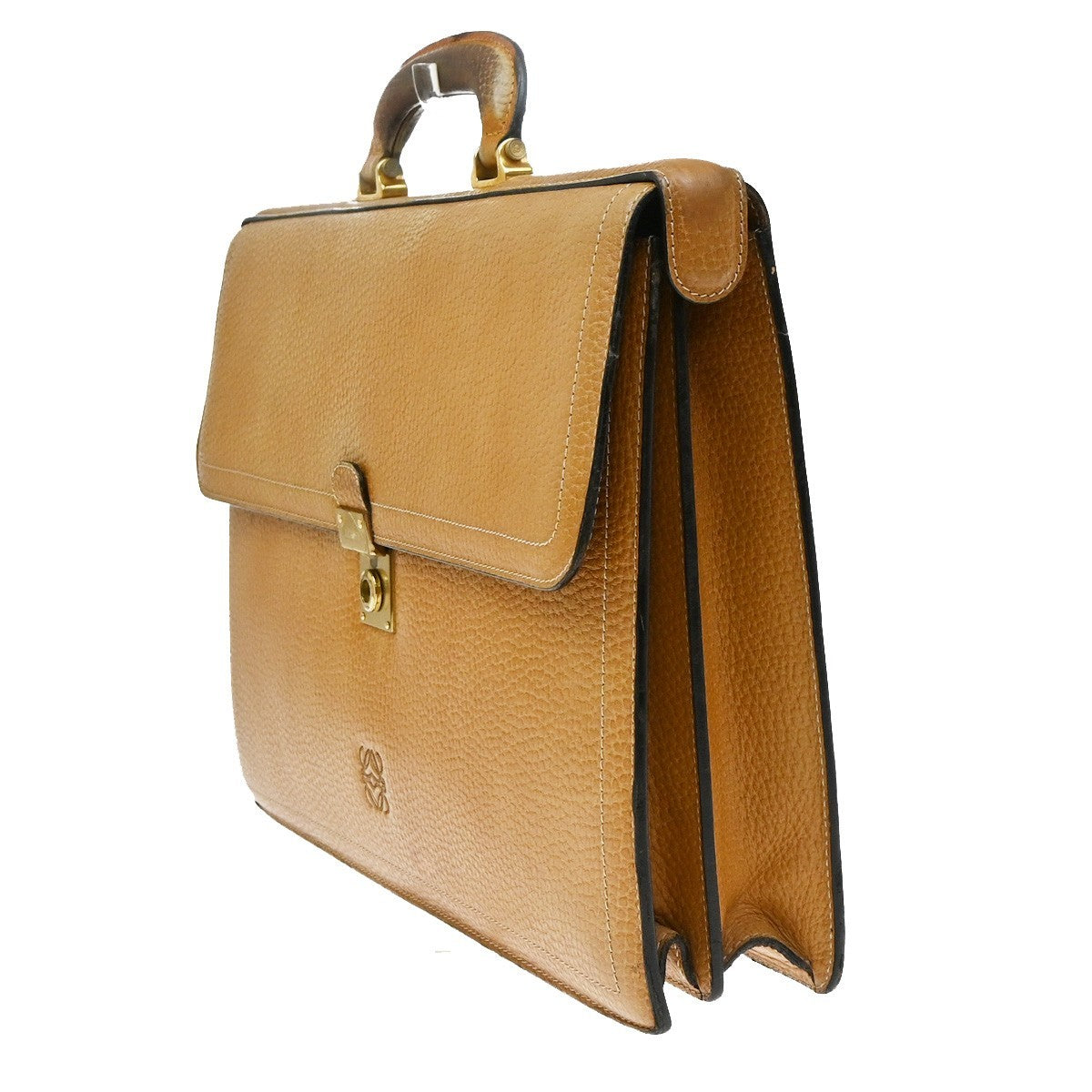 Loewe Anagram Business Leather Brown Leather Briefcase Bag (Pre-Owned)