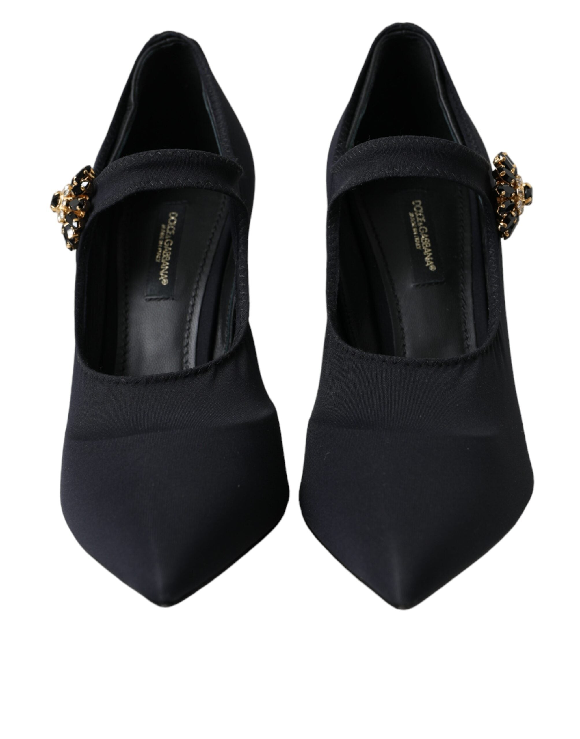 Dolce & Gabbana Black Mary Jane Jersey Crystal Pumps Women's Shoes