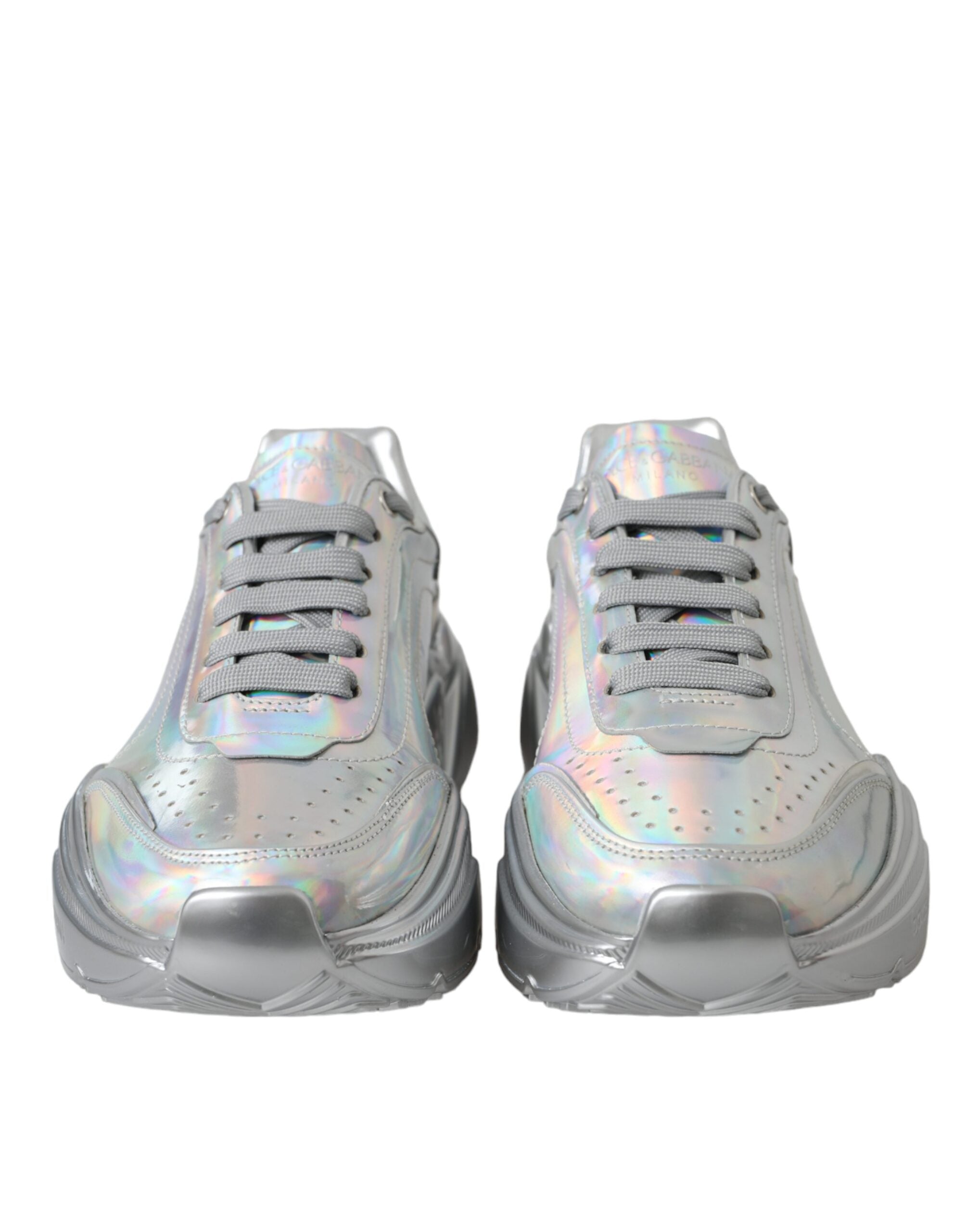 Dolce & Gabbana Silver Iridescent DAYMASTER Leather Sneakers Women's Shoes