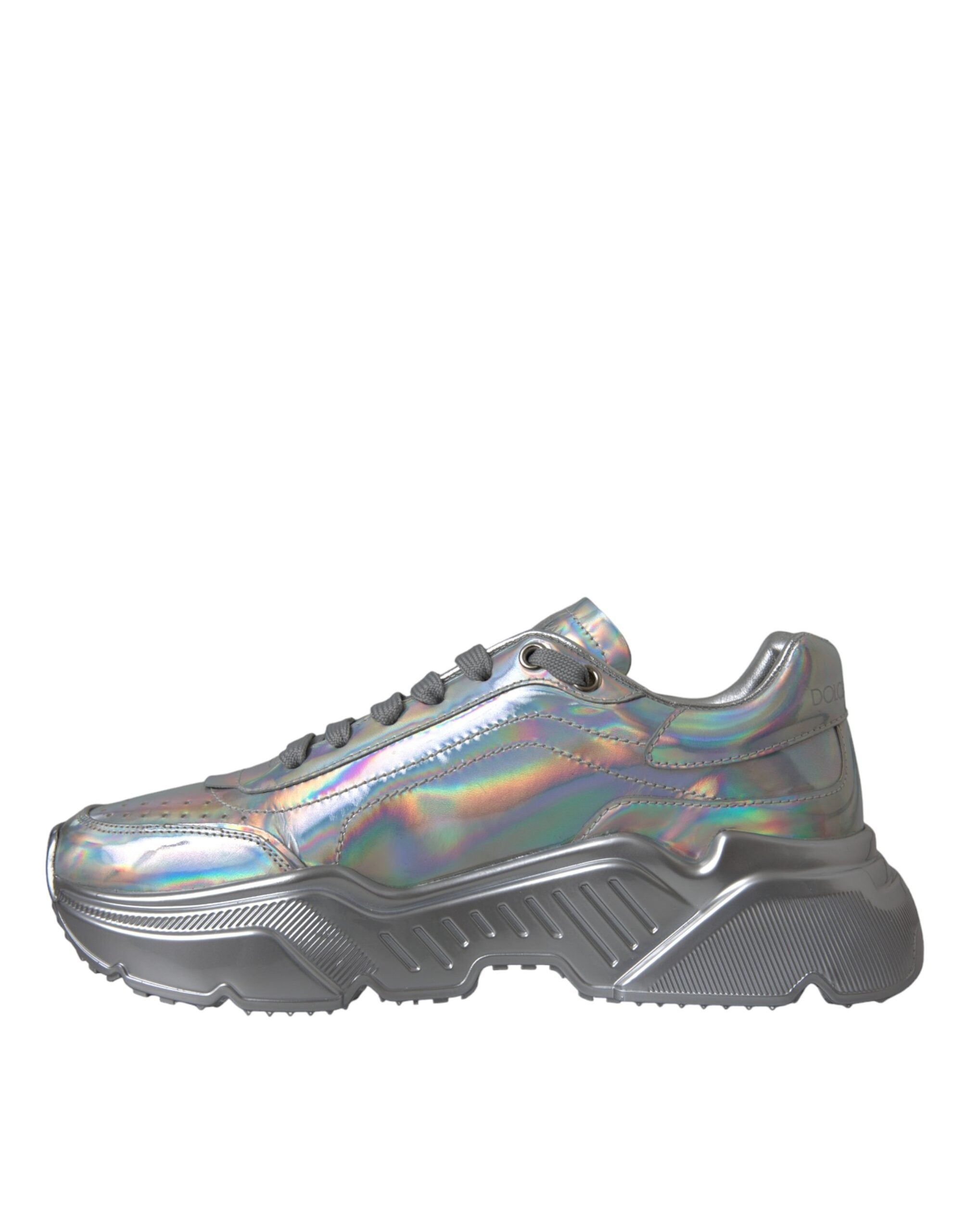 Dolce & Gabbana Silver Iridescent DAYMASTER Leather Sneakers Women's Shoes