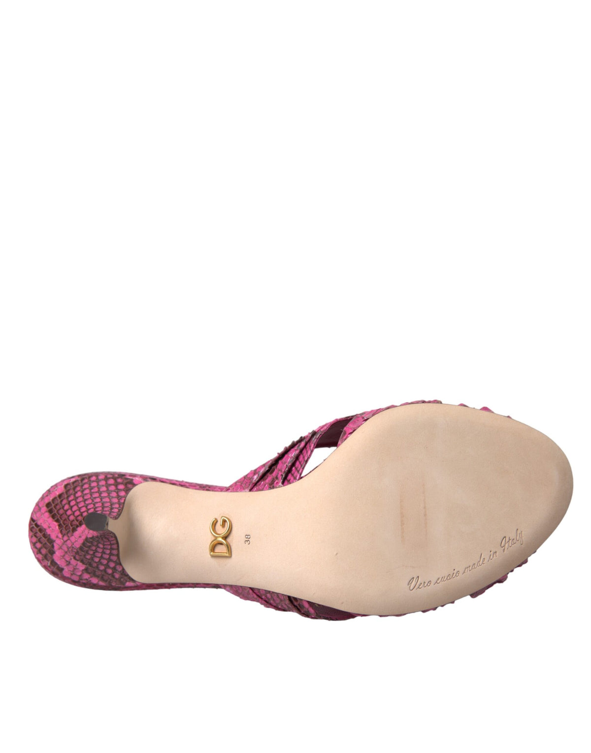 Dolce & Gabbana Pink Exotic Leather Kitten Heels Slides Women's Shoes