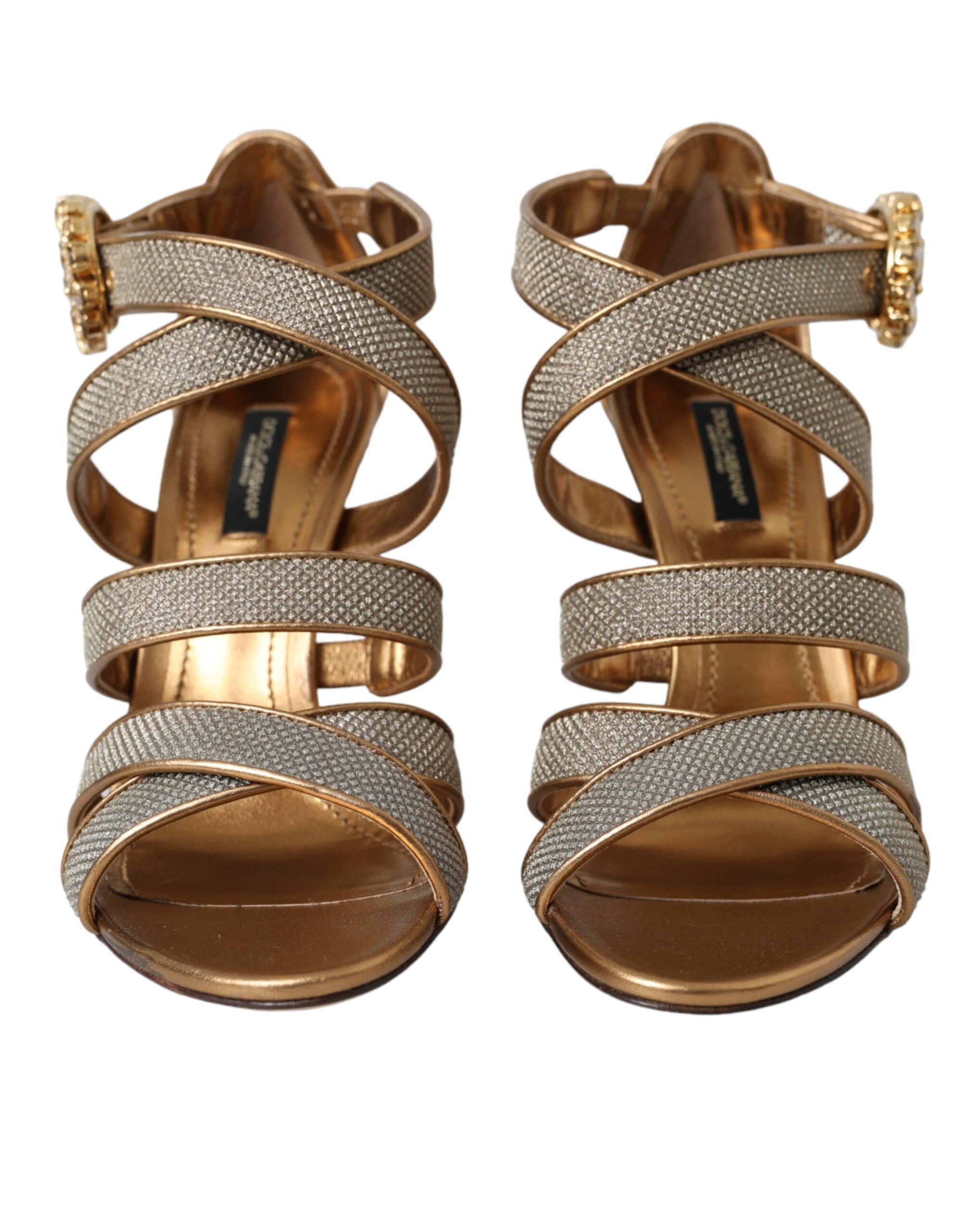 Dolce & Gabbana Bronze Crystal Strap Heels Sandals Women's Shoes