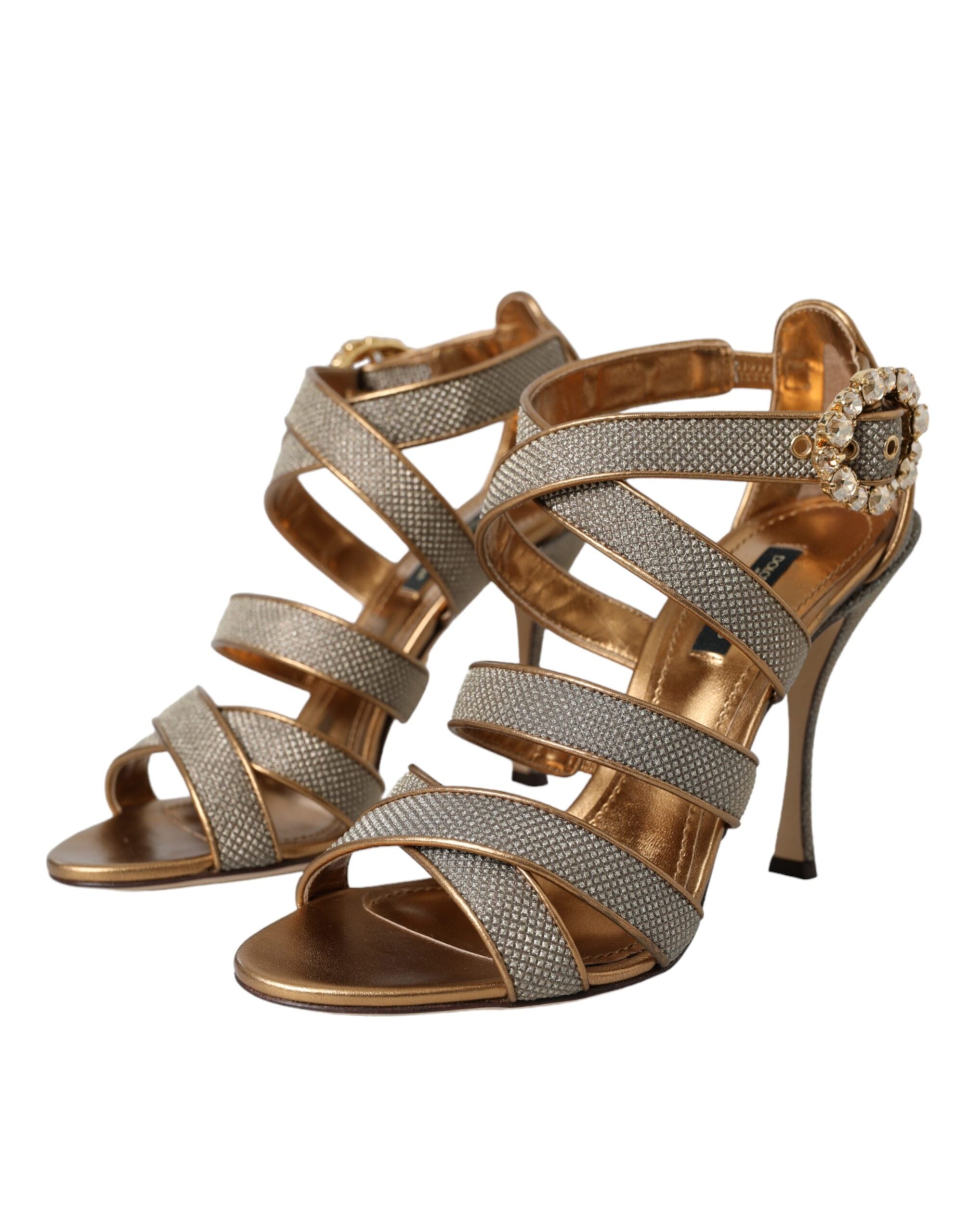 Dolce & Gabbana Bronze Crystal Strap Heels Sandals Women's Shoes