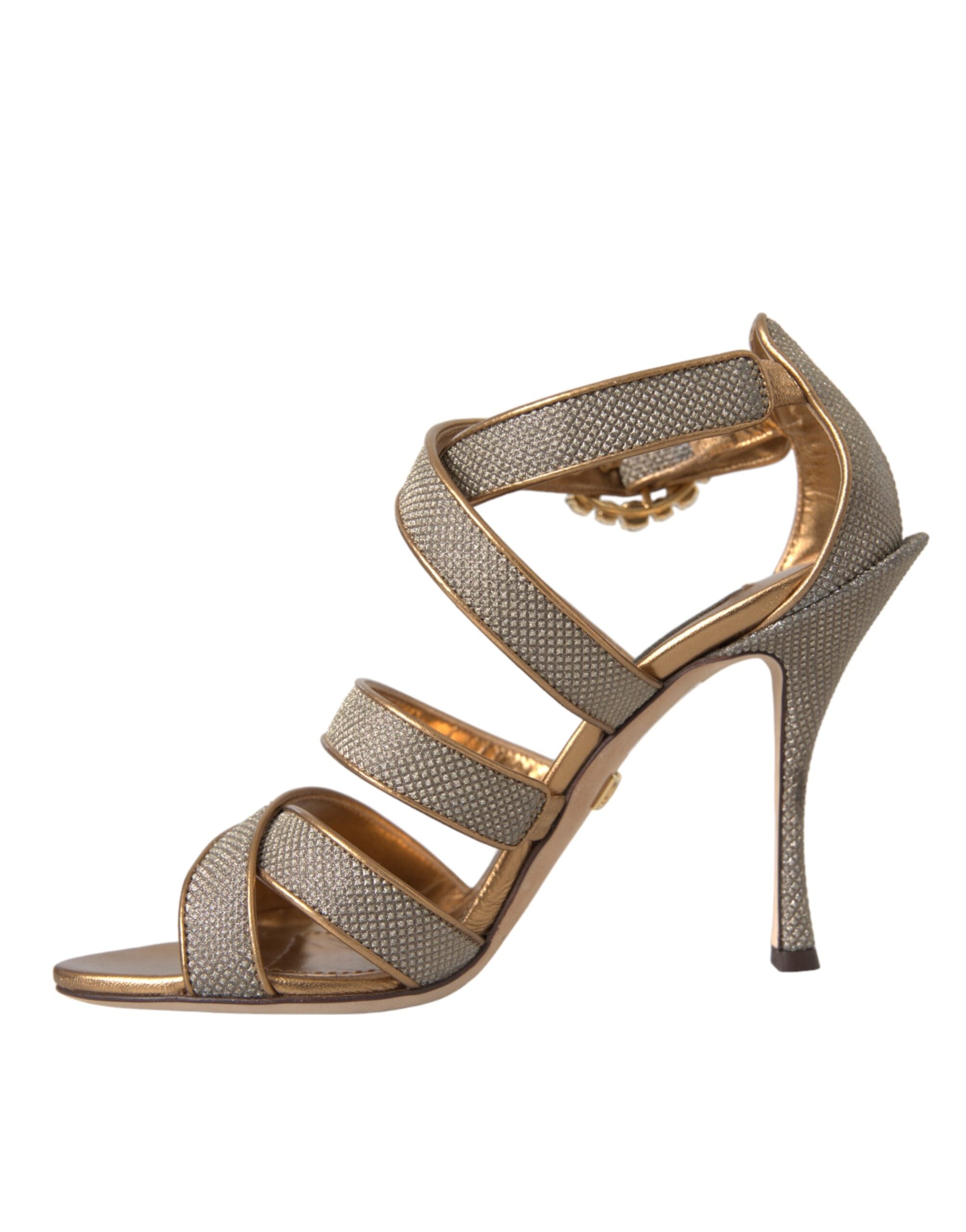 Dolce & Gabbana Bronze Crystal Strap Heels Sandals Women's Shoes