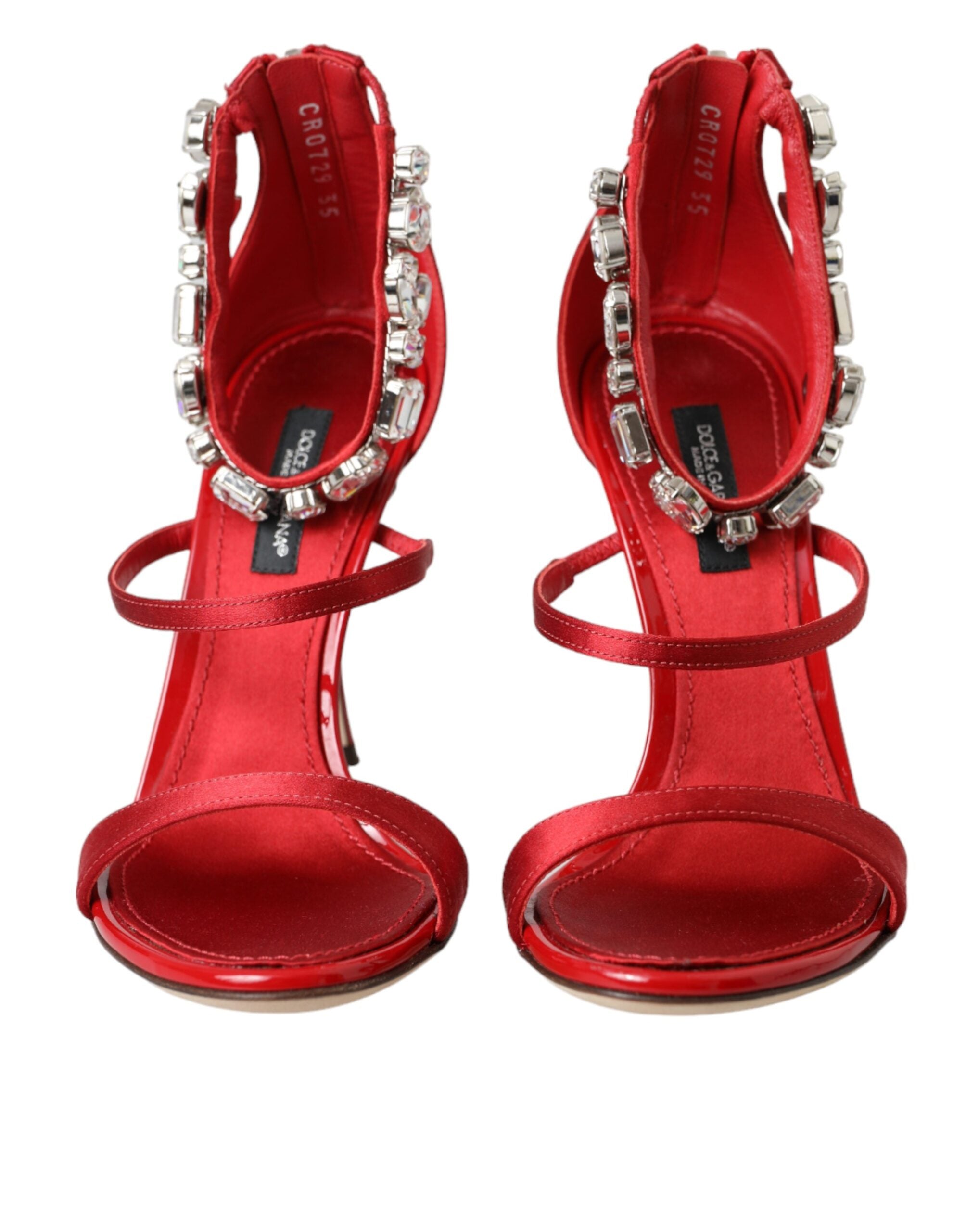 Dolce & Gabbana Red Keira Satin Crystals Sandals Heels Women's Shoes
