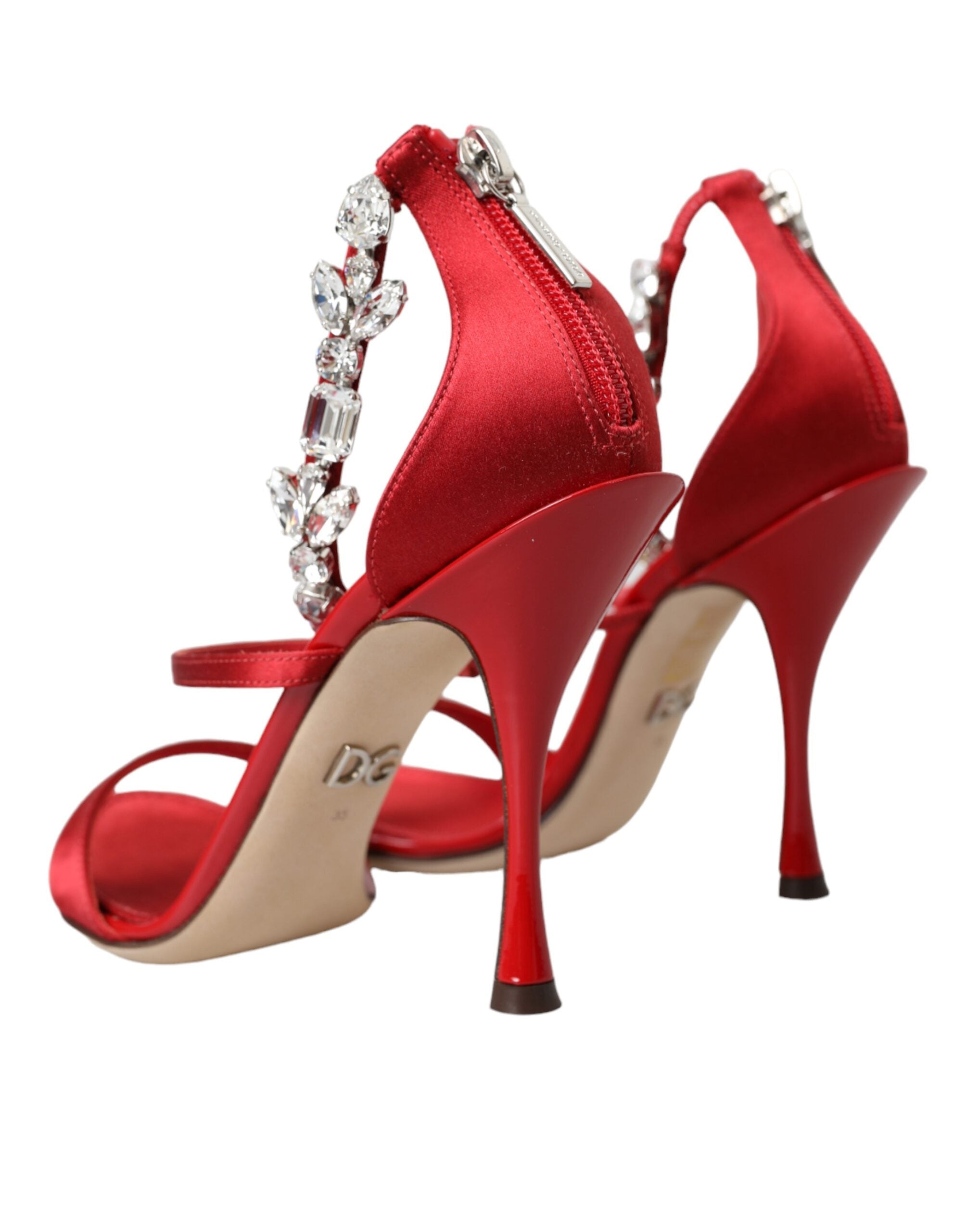 Dolce & Gabbana Red Keira Satin Crystals Sandals Heels Women's Shoes