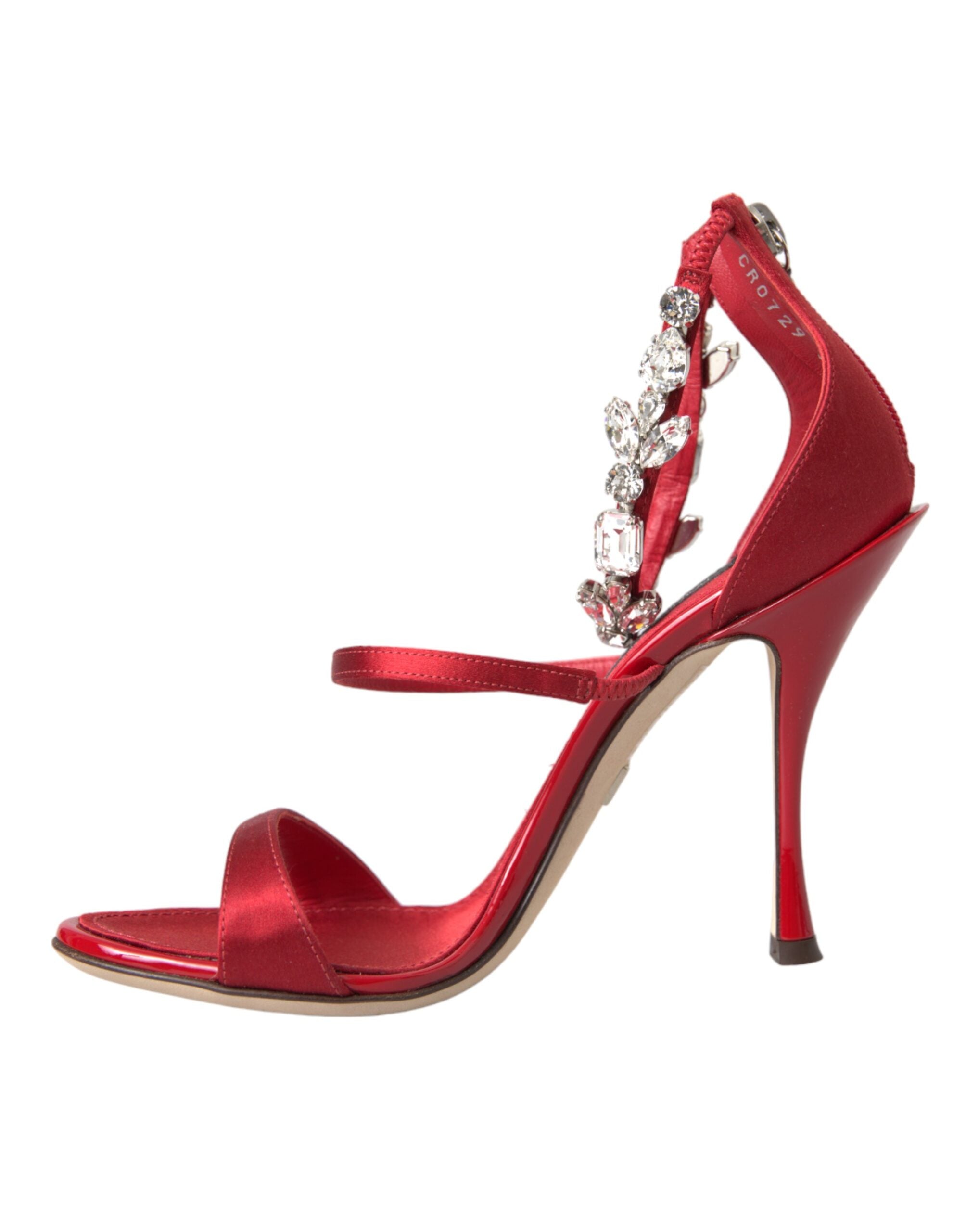 Dolce & Gabbana Red Keira Satin Crystals Sandals Heels Women's Shoes