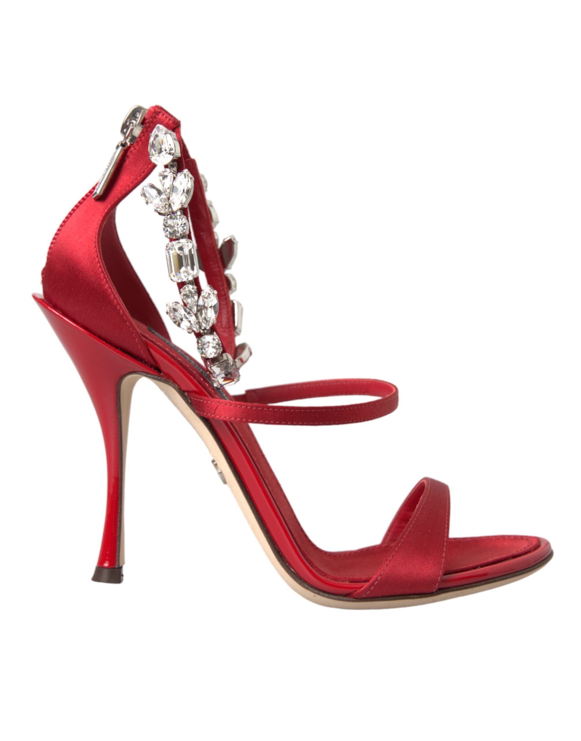 Dolce & Gabbana Red Keira Satin Crystals Sandals Heels Women's Shoes