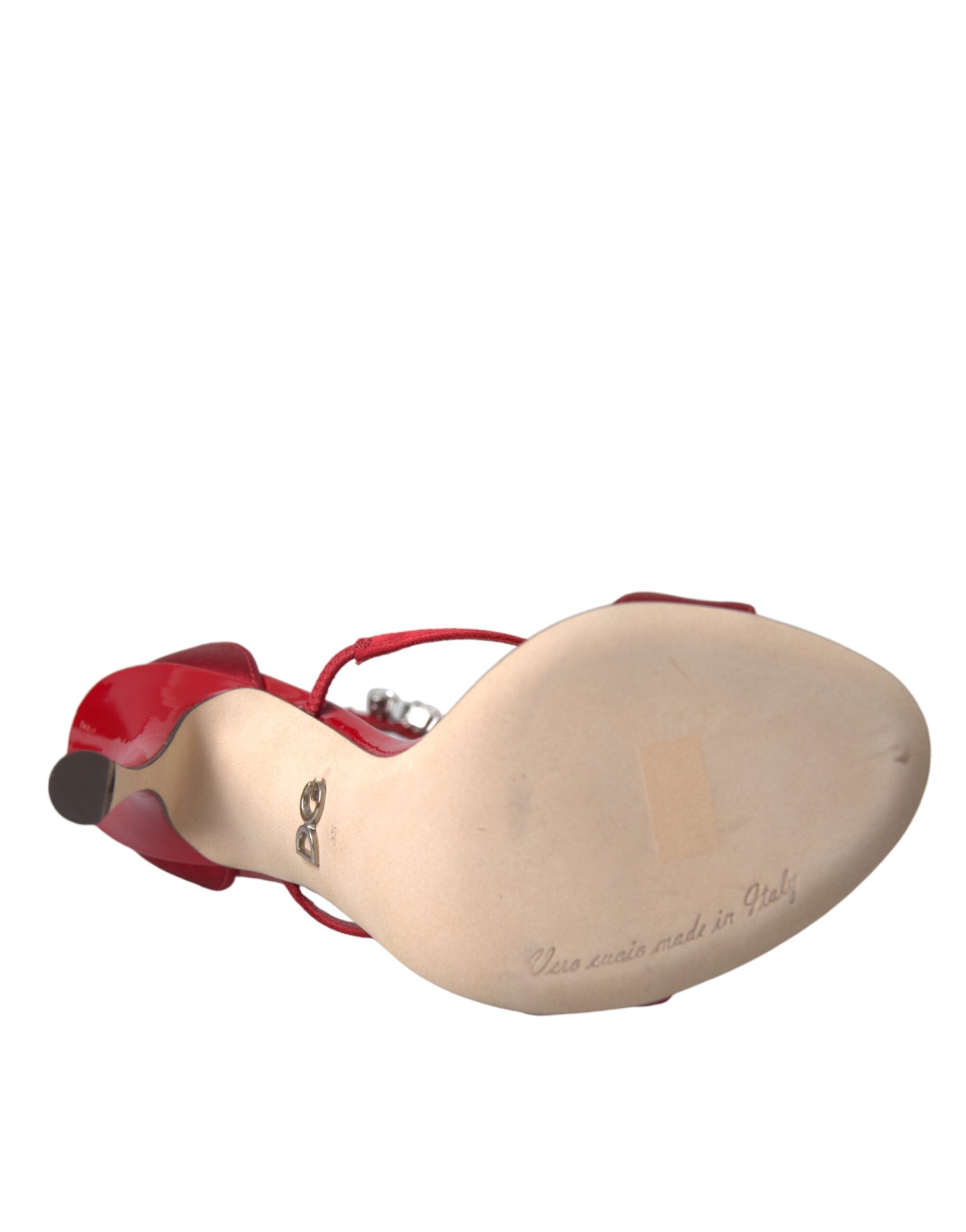 Dolce & Gabbana Red Keira Satin Crystals Sandals Heels Women's Shoes