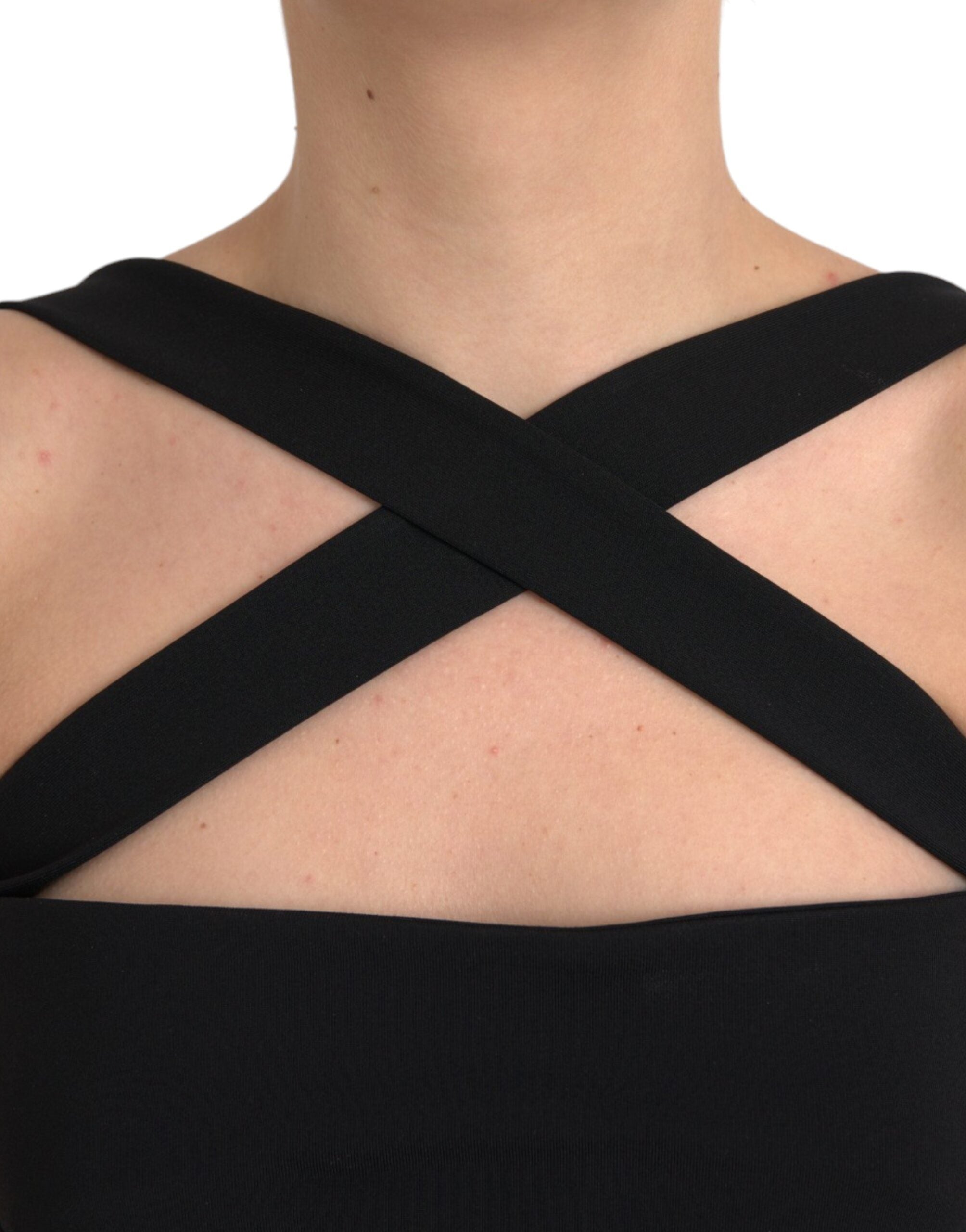 Dolce & Gabbana Black Sheath Halter Sleeveless Midi Women's Dress