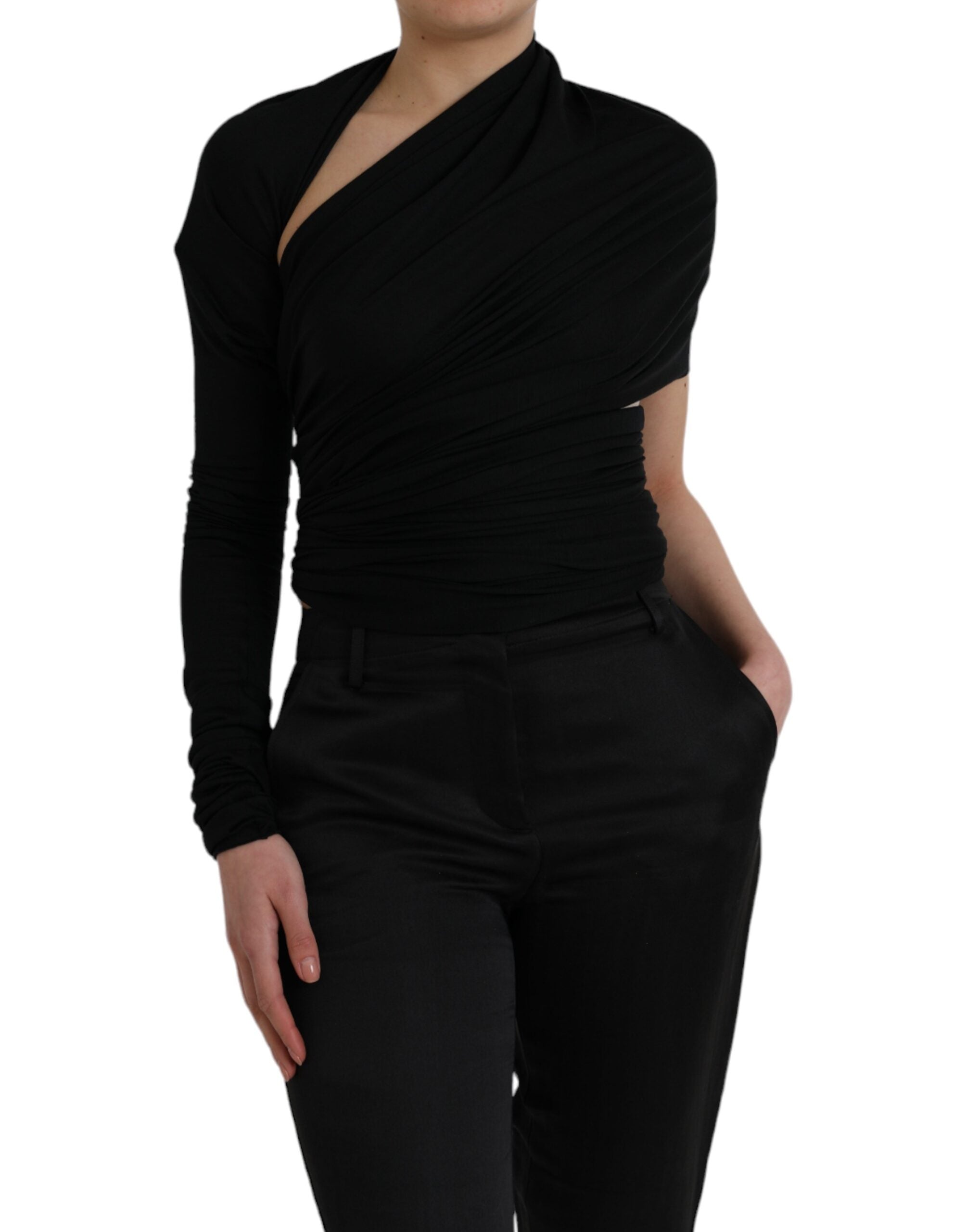 Dolce & Gabbana Black Wool Cutout Asymmetric Long Sleeve Women's Top