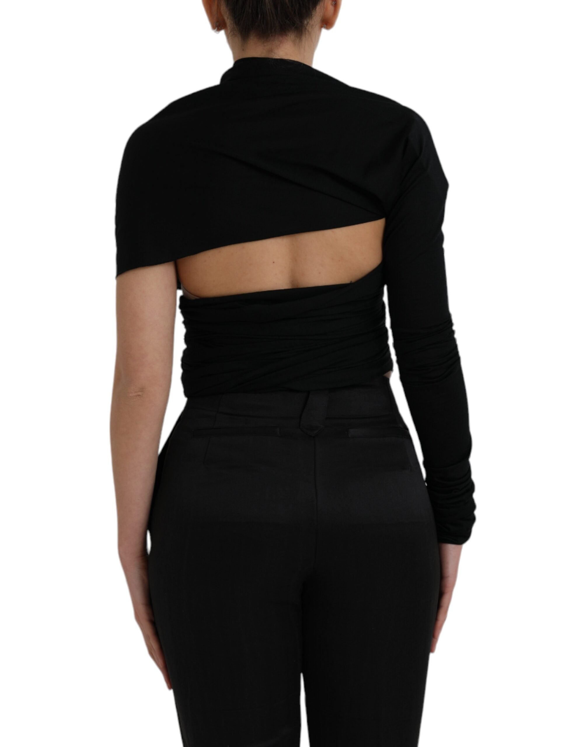 Dolce & Gabbana Black Wool Cutout Asymmetric Long Sleeve Women's Top