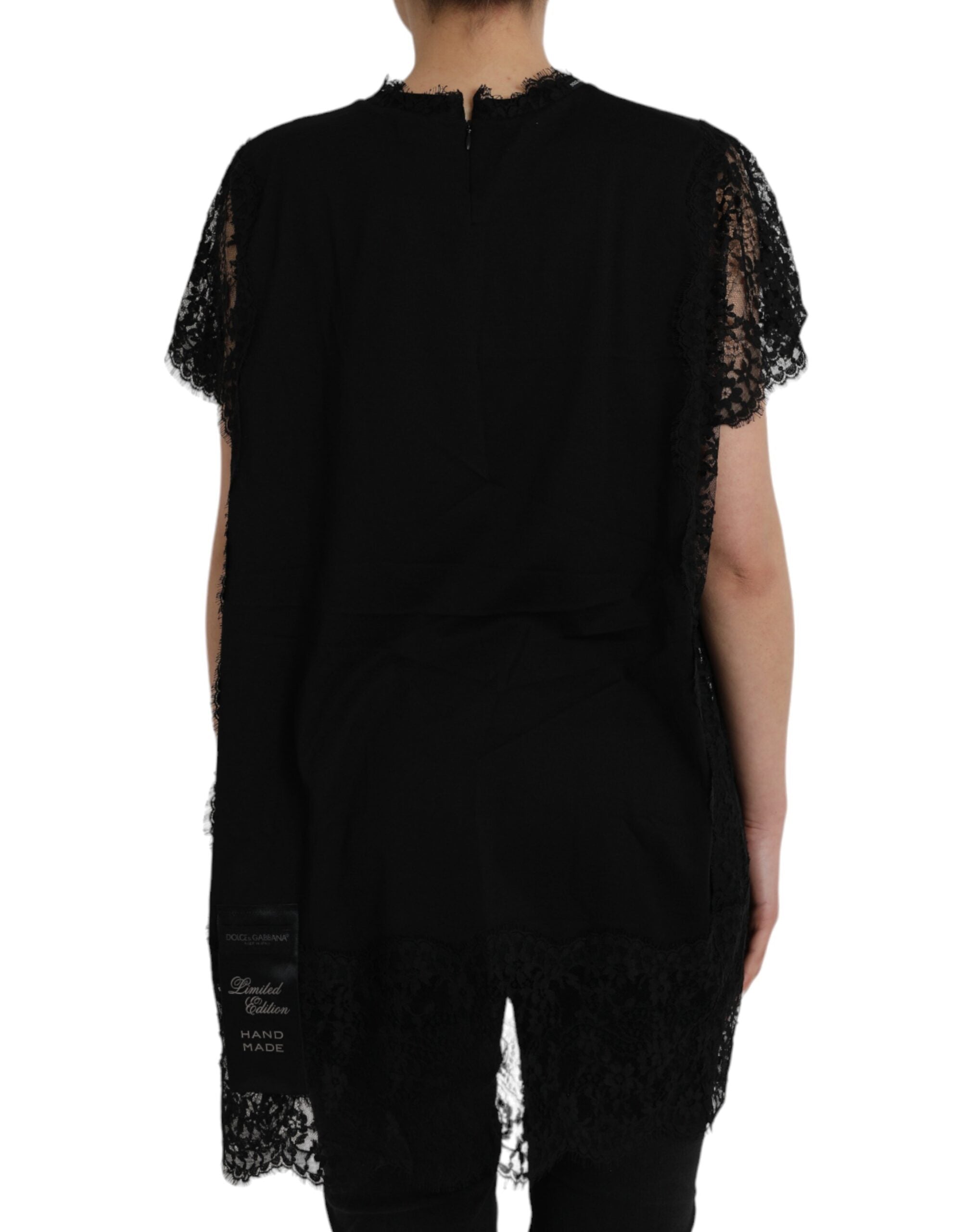 Dolce & Gabbana Black Sacred Heart Print Cotton Lace Women's T-shirt