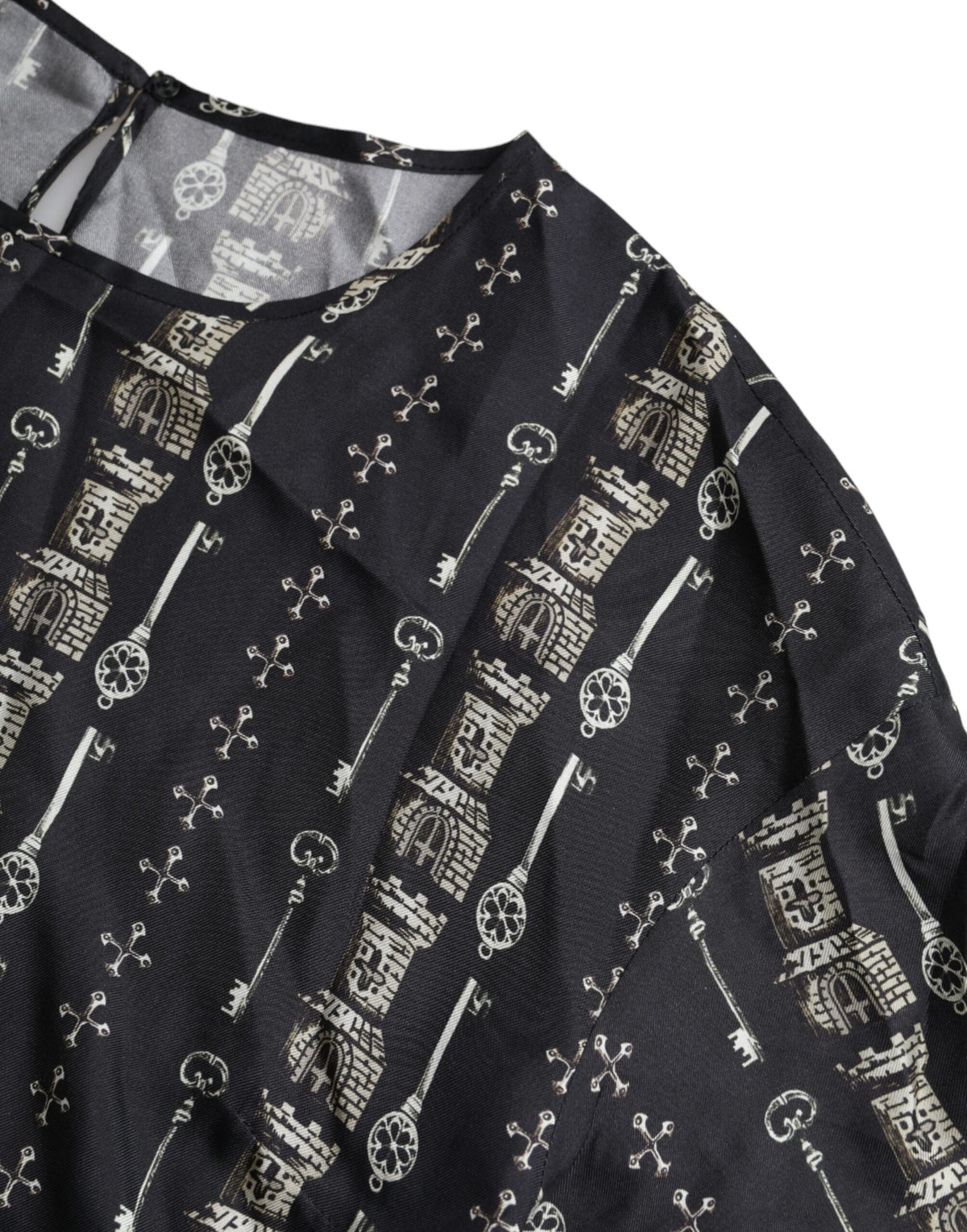 Dolce & Gabbana Black Key Castle Print Silk Blouse Women's T-shirt