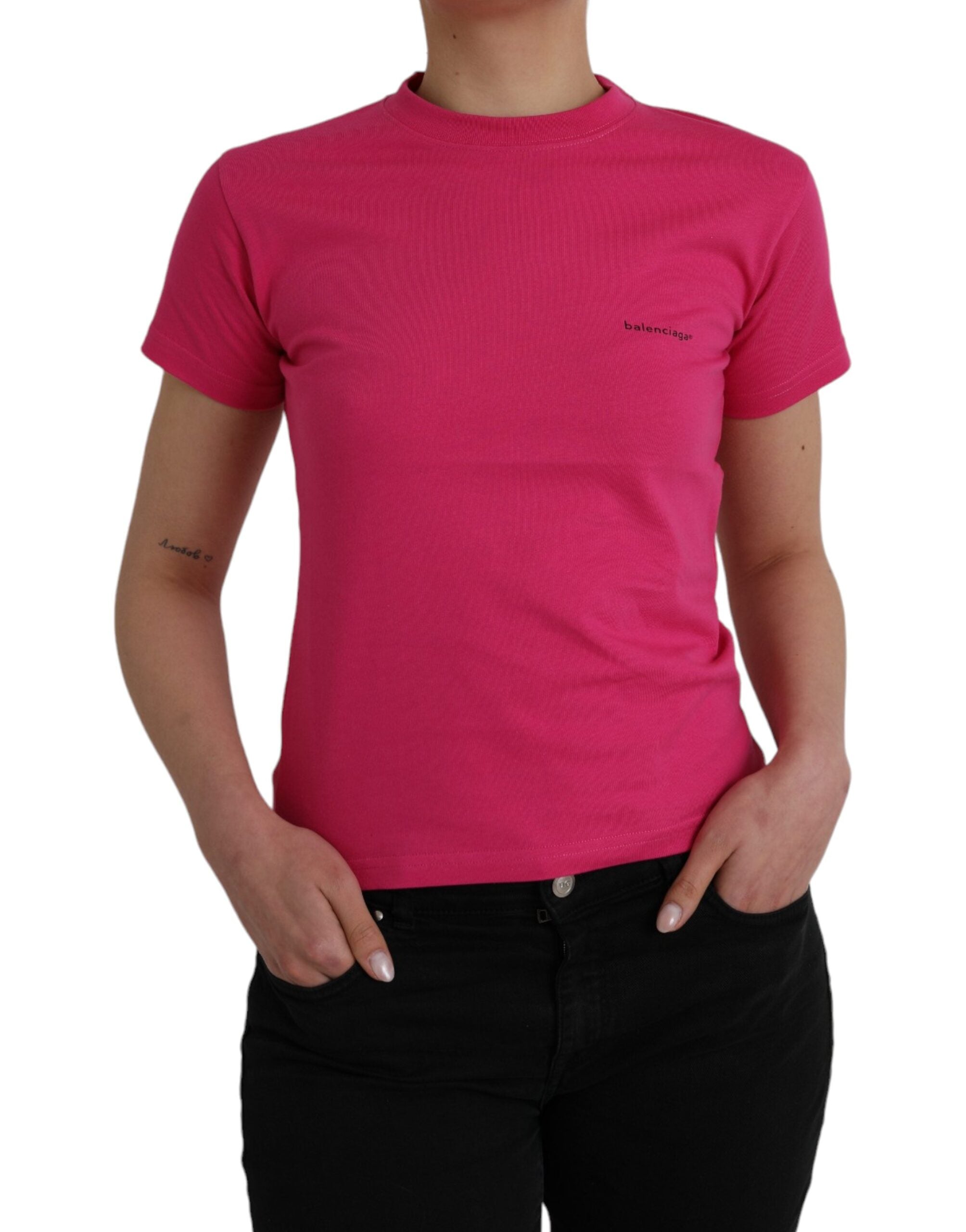 Balenciaga Pink Cotton Crew Neck Short Sleeves Tee Women's T-shirt (Pre-Owned)