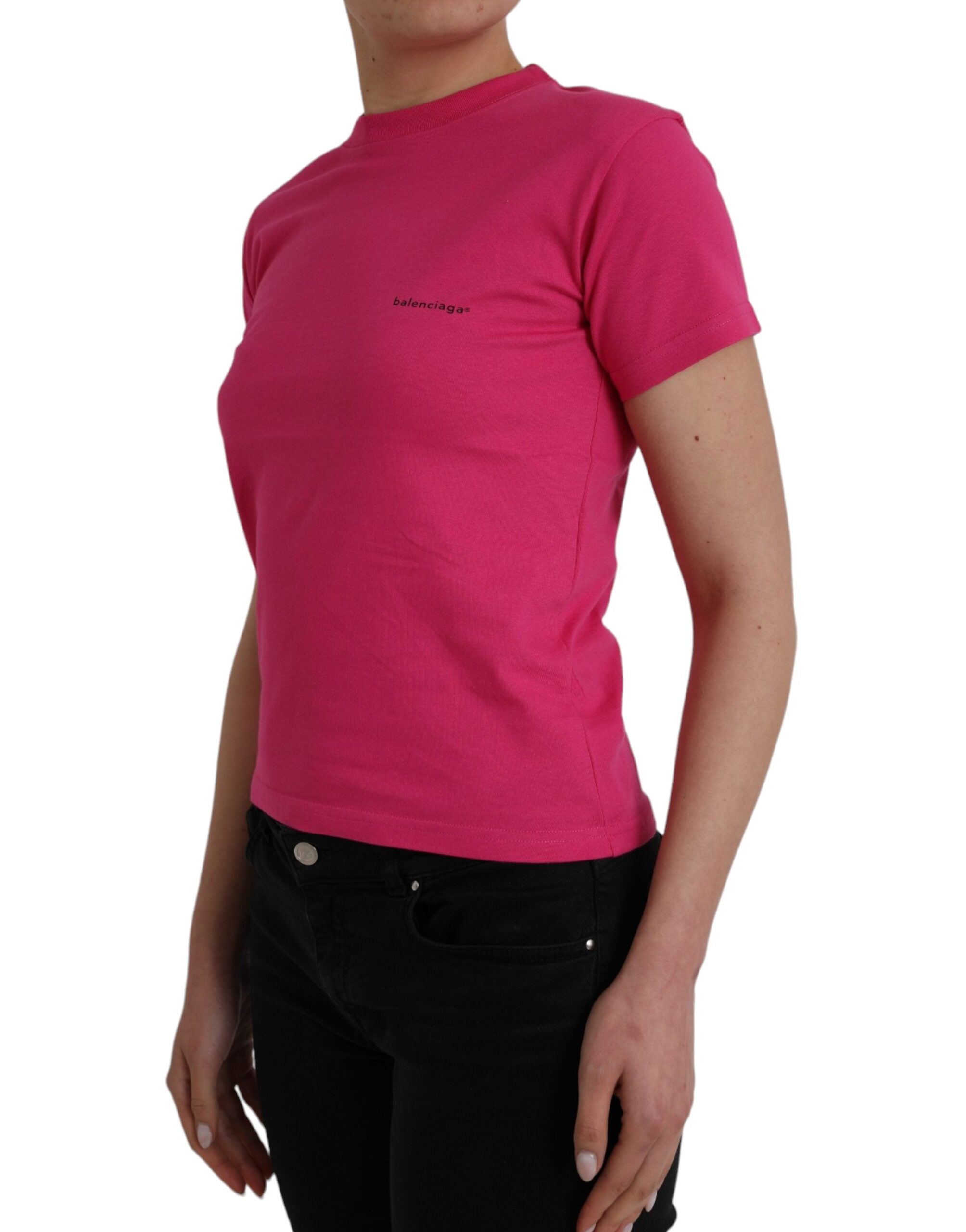 Balenciaga Pink Cotton Crew Neck Short Sleeves Tee Women's T-shirt (Pre-Owned)