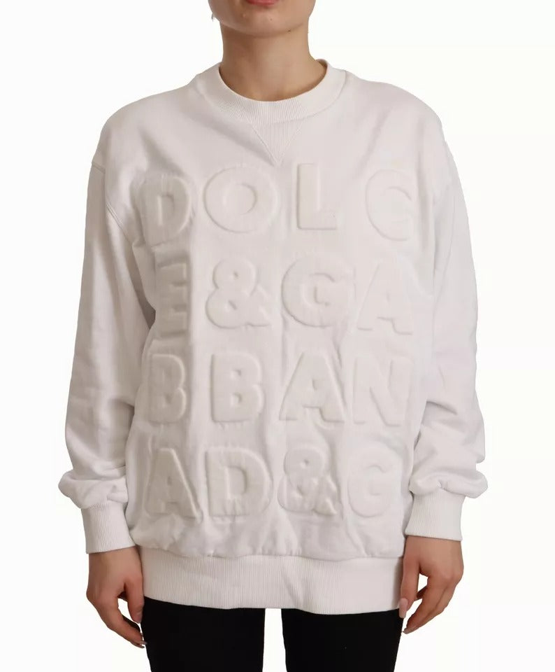Dolce & Gabbana White Logo Embossed Cotton Sweatshirt Women's Sweater (Pre-Owned)