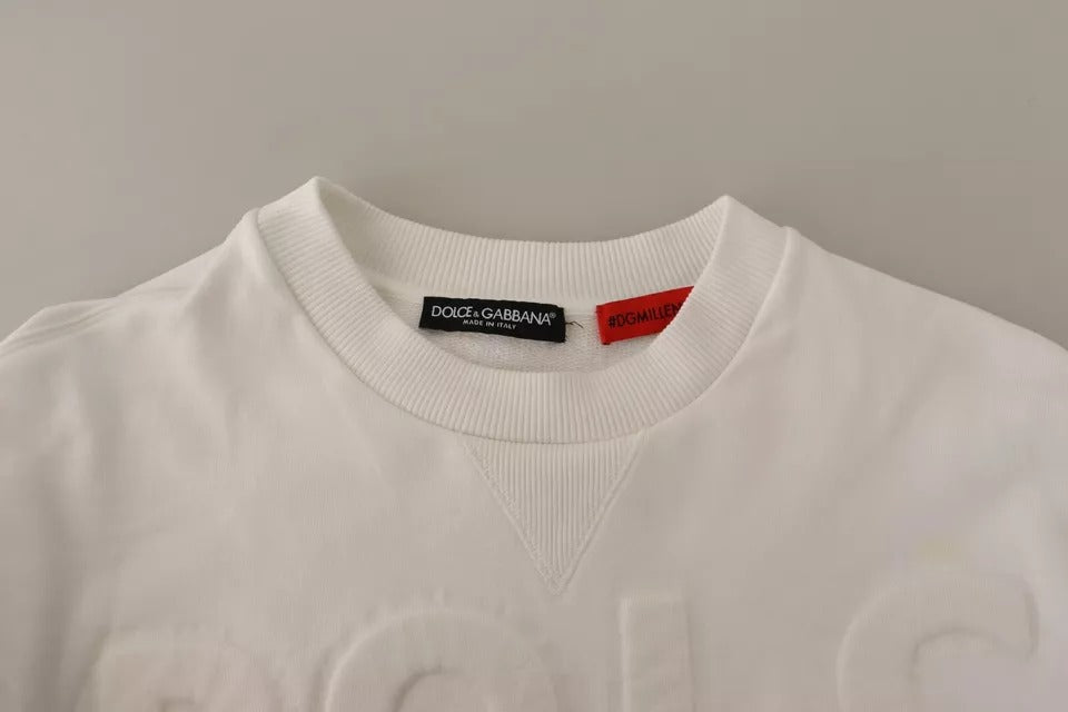 Dolce & Gabbana White Logo Embossed Cotton Sweatshirt Women's Sweater (Pre-Owned)