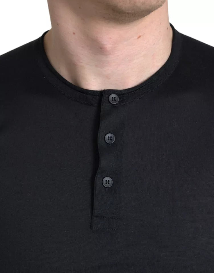 Dolce & Gabbana Black Buttoned Roundneck Short Sleeve Men's T-shirt (Pre-Owned)
